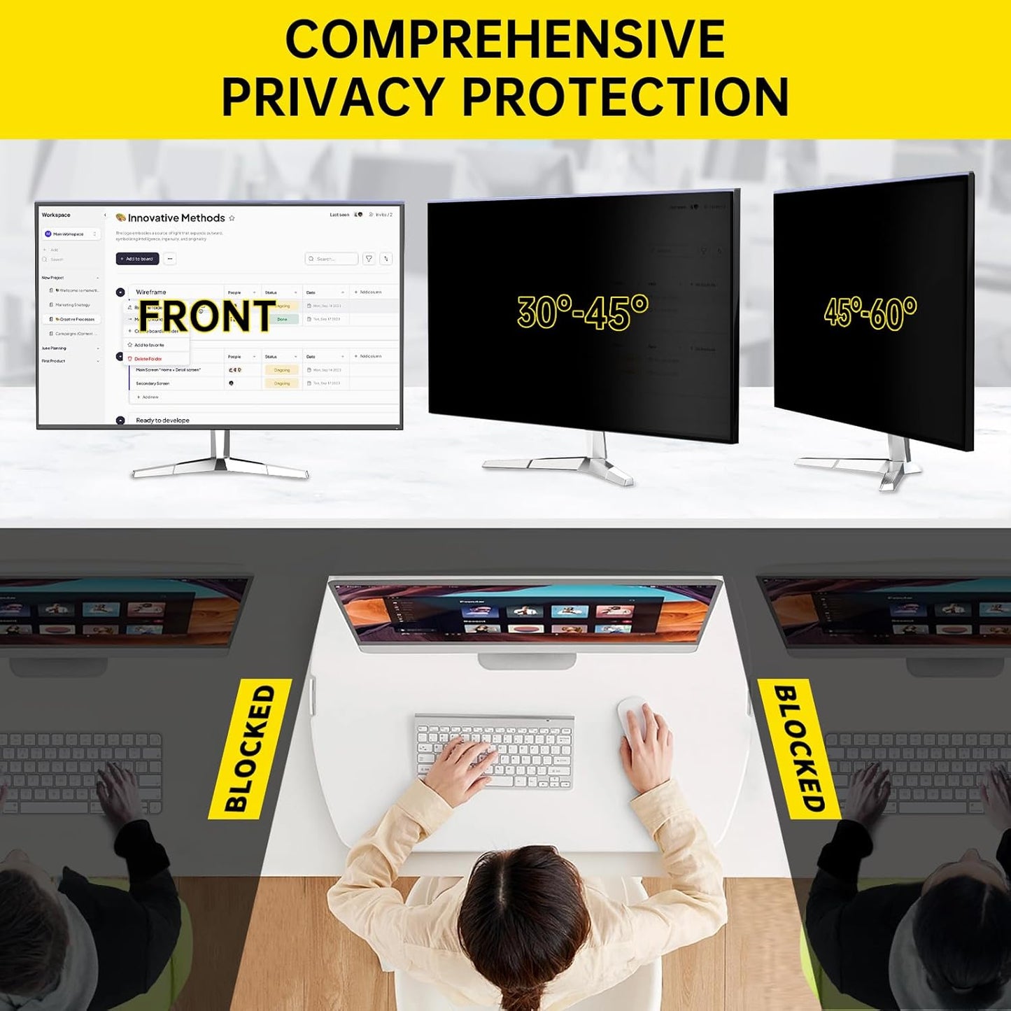 〔2-Pack〕 24 Inch Computer Privacy Screen Filter for 16:9 Monitor, Anti-Blue Light, Anti-UV,Blue Light Blocking Removable Privacy Protector Shield Fits 23.6", 23.8", 24" Monitors