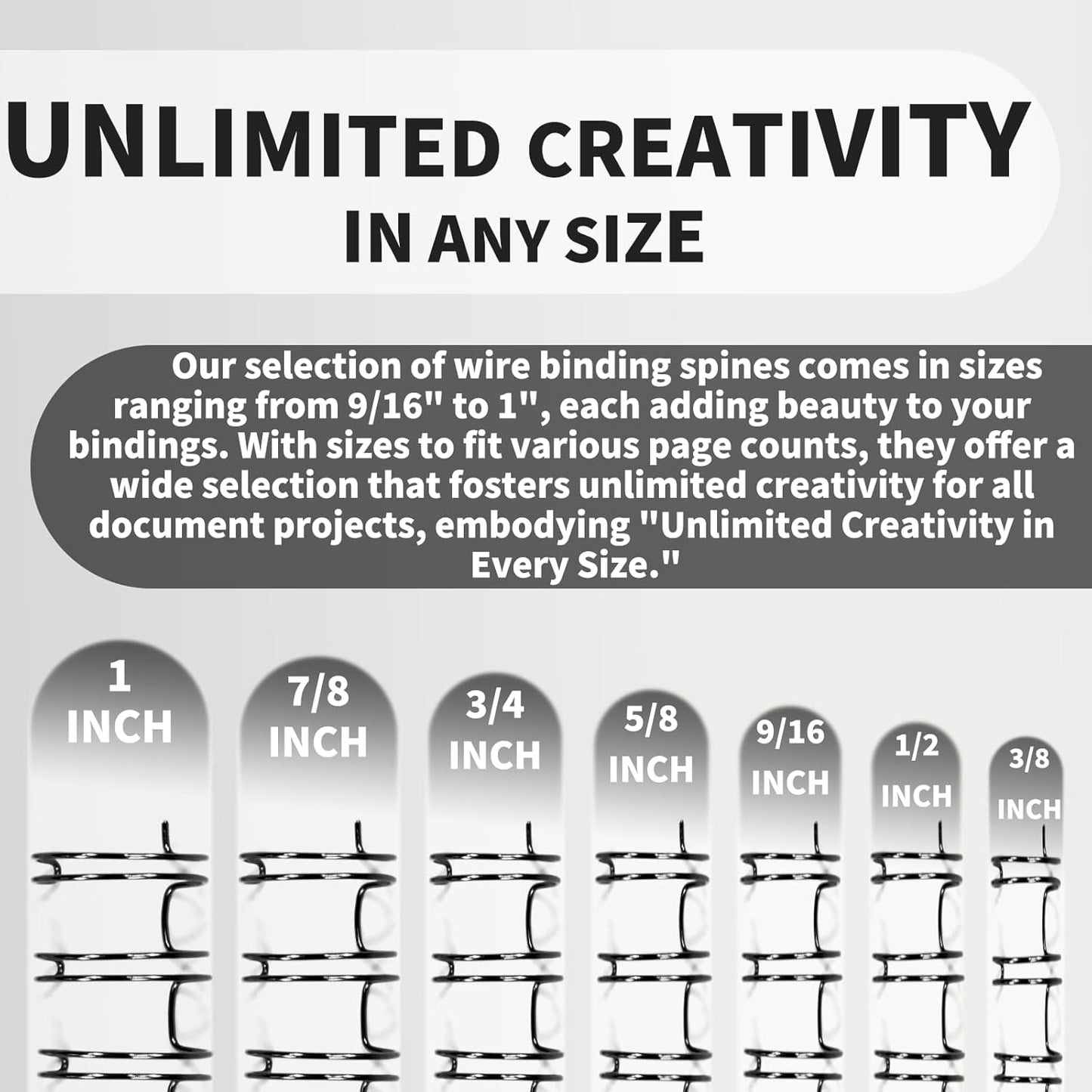 Rayson WR21127BK Wire Binding Spines, 2:1 Pitch Double Loop Binding Wires 1/2 Inch, 21-Loop Wire Ring Pack of 100 with Black