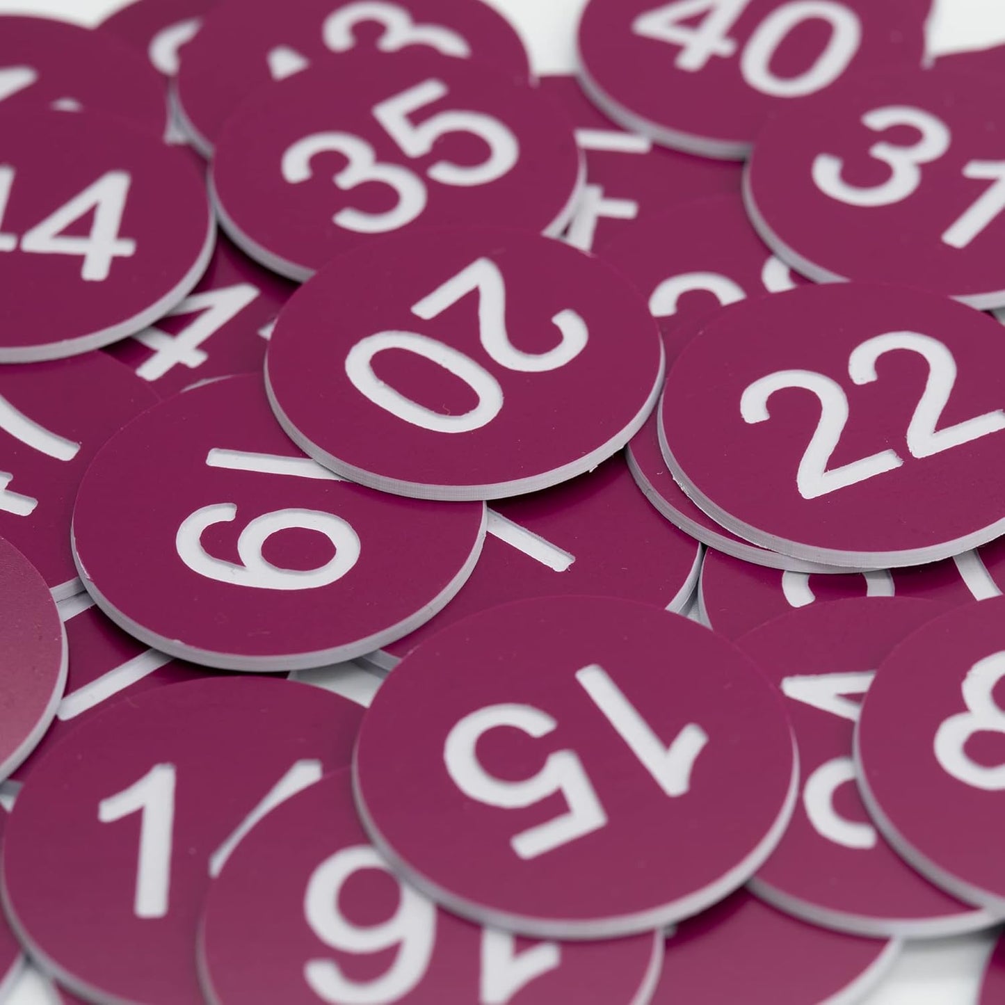 StayMax Plastic Number Tags Engraved Numbered Tags Without Hole (1-100, Purple)