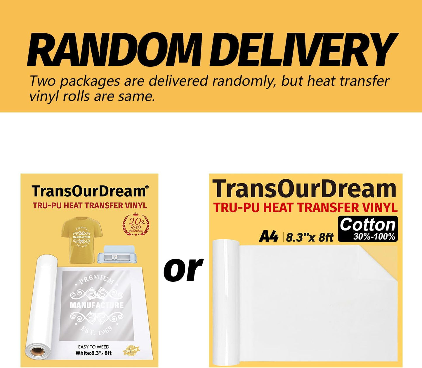 TransOurDream for Joy Xtra, Tru-PU Heat Transfer Vinyl for Joy Xtra, A4 8.3'' x 8ft Matte Whtie HTV Vinyl for T-Shirts, Iron On Vinyl for T-Shirts, Thinner, Soft, Sticky, Factory Outlet, Unprintable