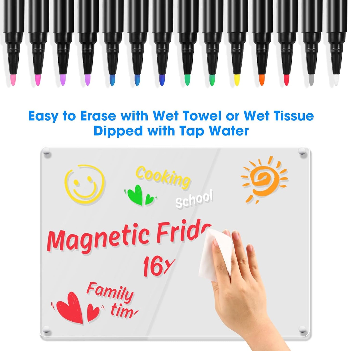 24 Liquid Chalk Markers 12 Colors for Acrylic Calendar Planning Boards Glass Dry Erase Board Whiteboard Wet Erase Markers for Window Mirror, 1mm Fine Points, for Glass Window Halloween Painting