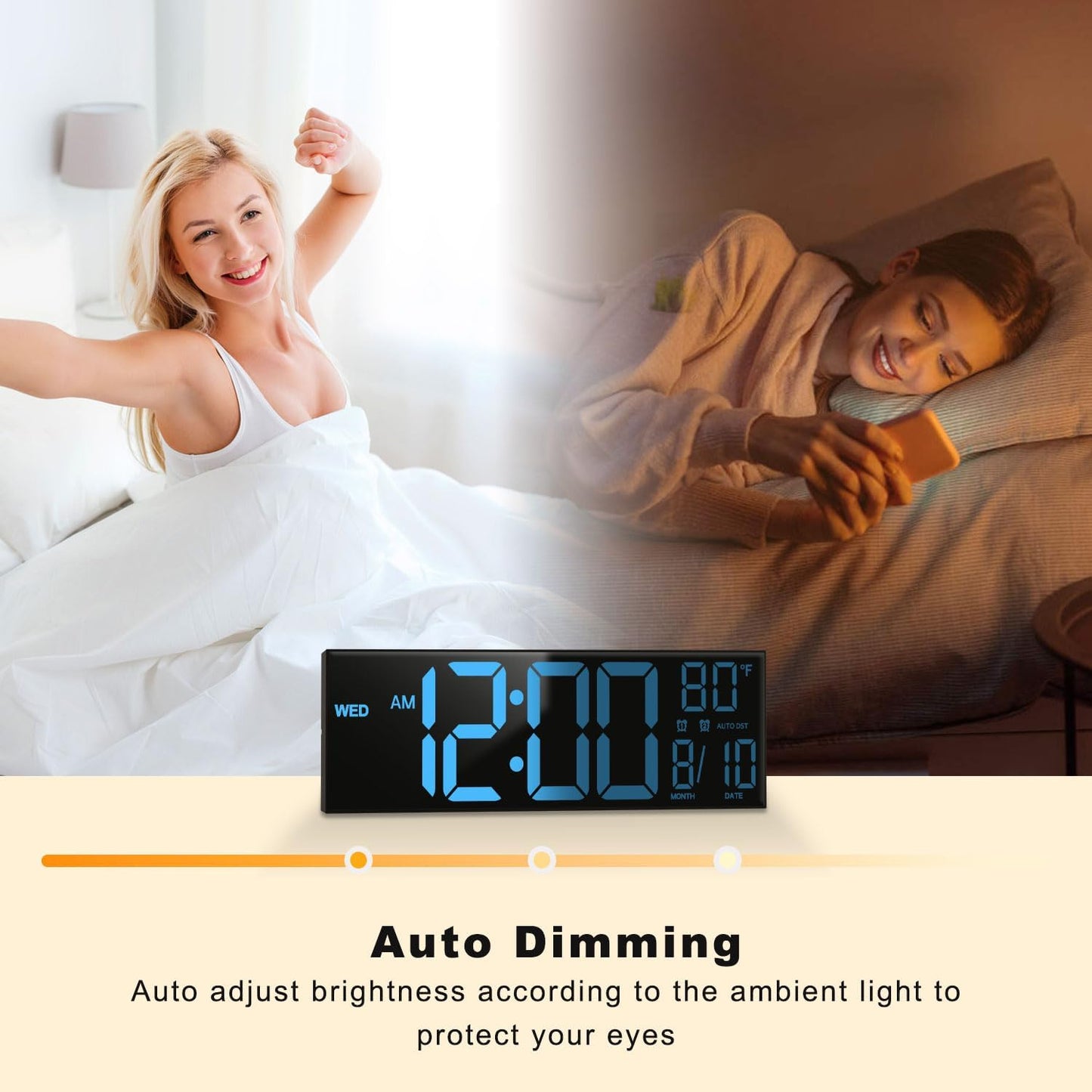 JALL 16" Large Digital Wall Mount Clock, Count Down Timer, Alarm, Big LED, 8 RGB Color, DST, Temperature for Living Room Classroom Desk, Xmas, Birthday Gift for Senior Mom Dad (Black, 16 inches)