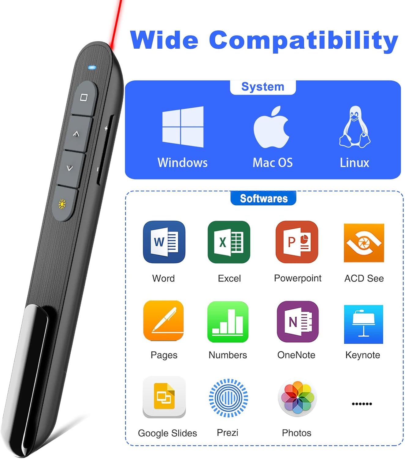 (2 Units) Wireless Presenter Remote Presentation Pointer Clicker with Hyperlink & Volume Control USB PowerPoint Slide Advancer for Mac Laptop PC Computer Keynote