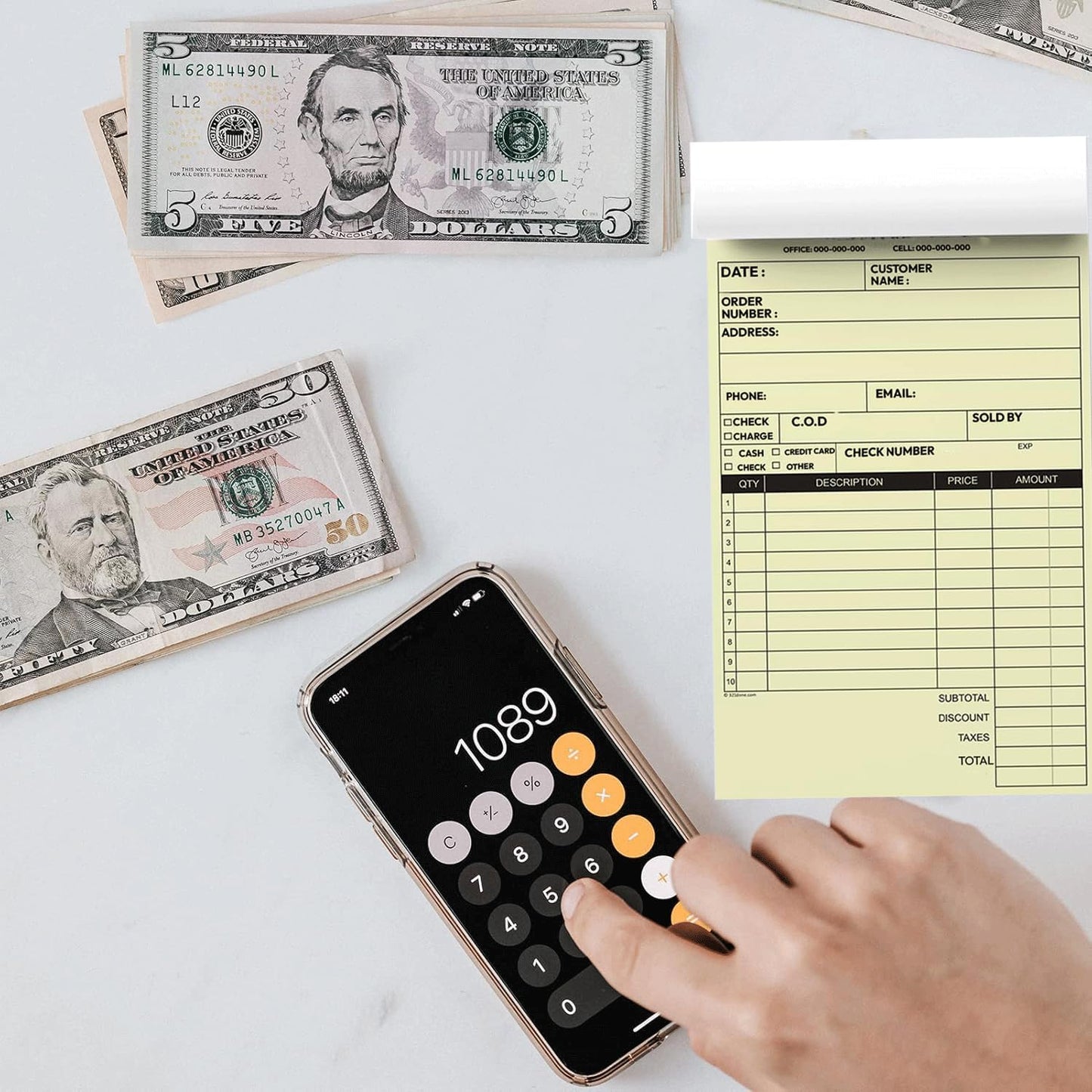 Custom 5.5" X 8.5" Invoice Receipt Book, (100 Sets) Carbonless NCR Invoice Book in 2-Part Duplicate Receipts, Estimates, Purchase Orders, Sales Orders, Price Forms with Your Company/Business Name
