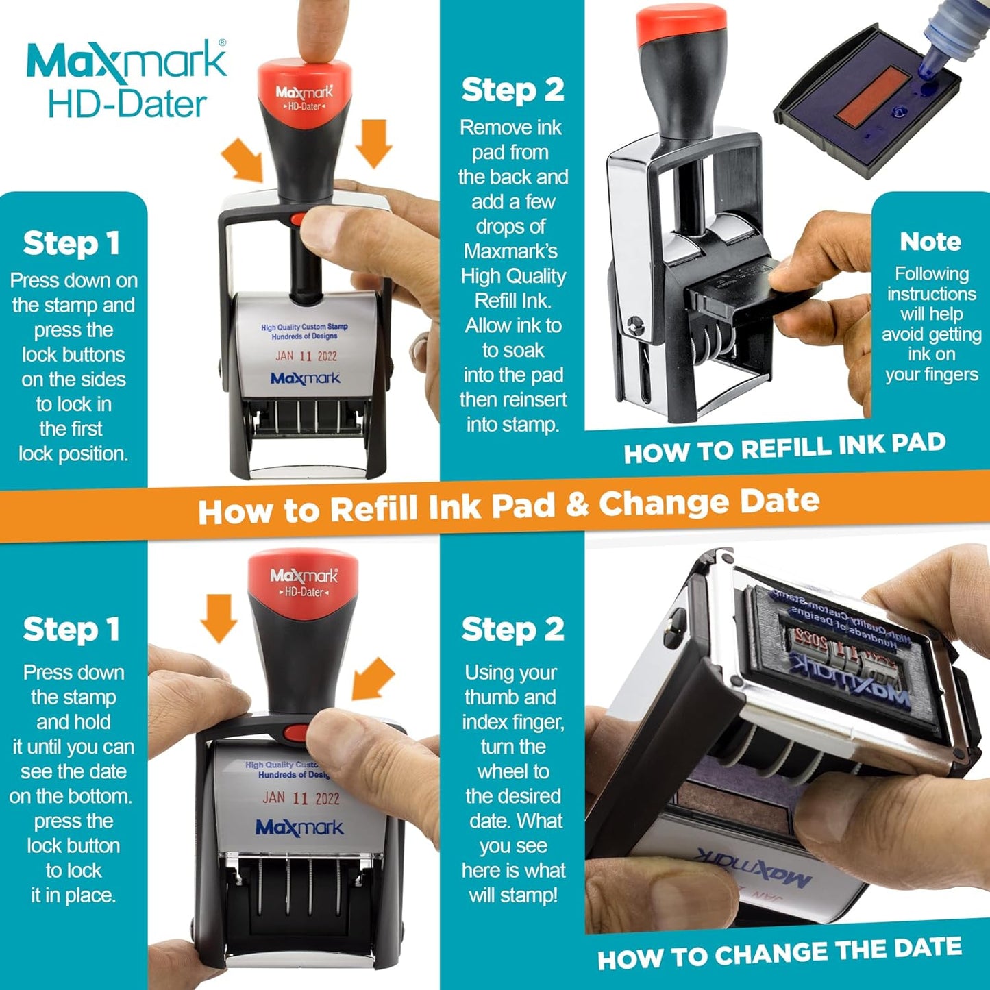 MaxMark Heavy Duty Self Inking Date Stamp with Phrase E-Mailed - Red Ink