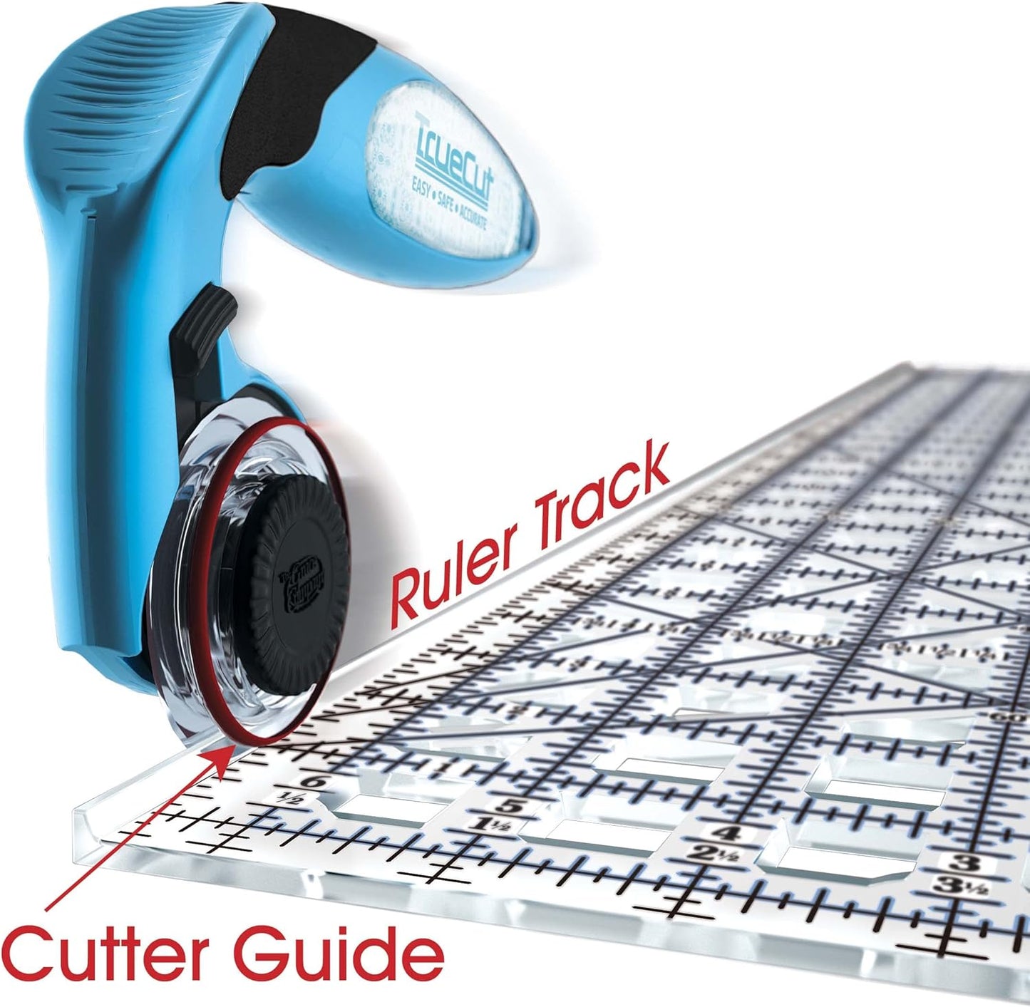 TrueCut, Ruler, Innovative Ruler Track and Cutter Guide System, Measures 3 x 18 Inches with 1/8-inch Increments