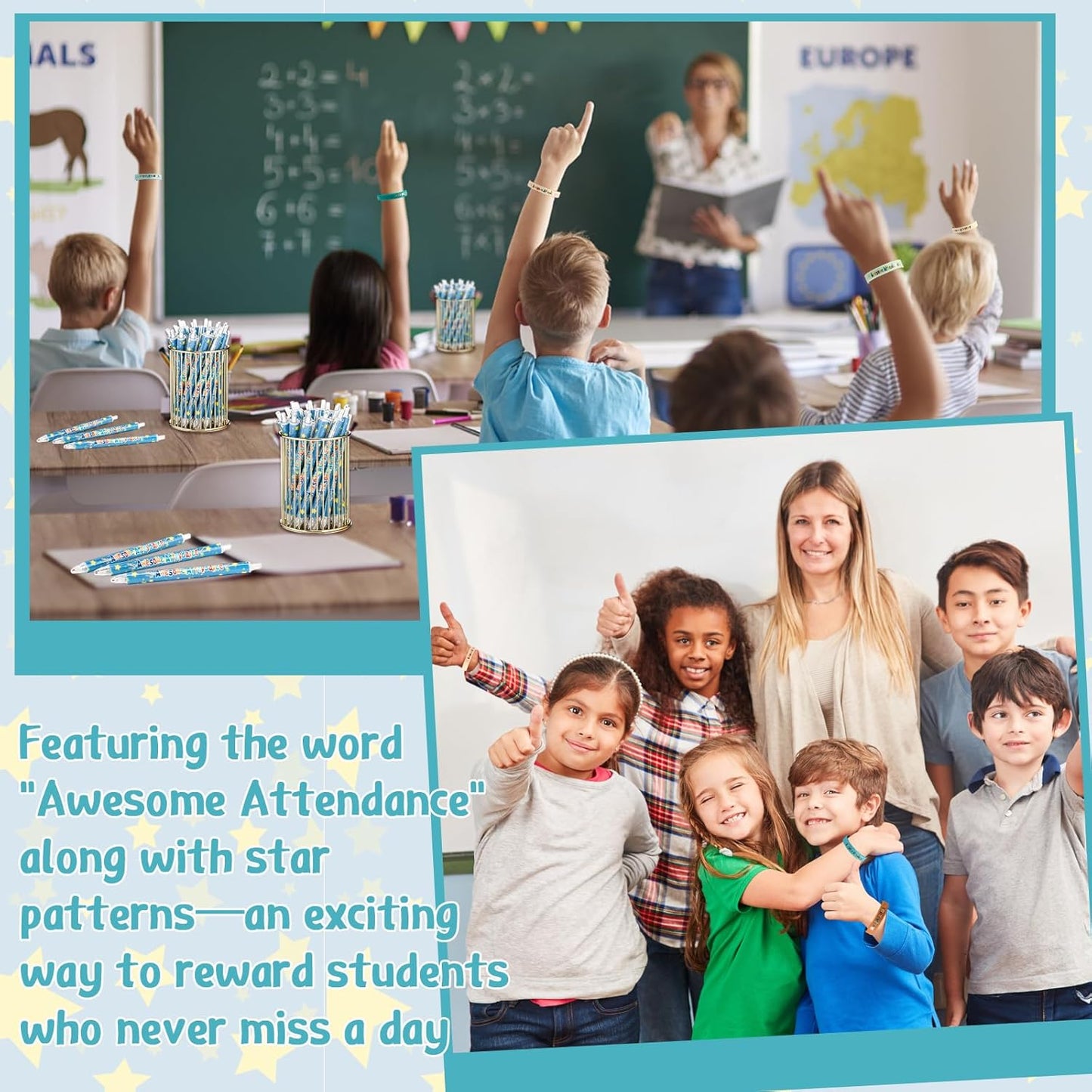 30 Pcs Awesome Attendance Wristbands for Students, Perfect Attendance Awards for Classroom Prizes, Unisex Stretch Silicone Motivational Wristbands for Student from Teacher Classroom Prizes