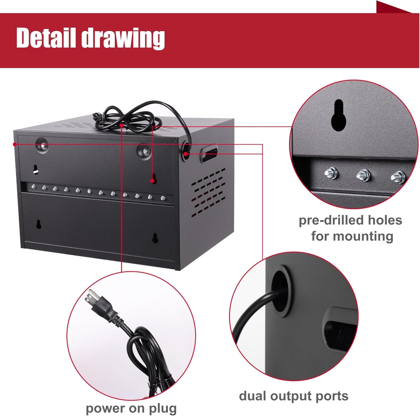 12 Device Charging Station for Laptops/Tablets/iPads/Chromebooks,12 Bay Wall-Mount Lockable Charging Cabinet with Power Socket, Laptop & Tablet Storage Cart(12 Bay-Red)