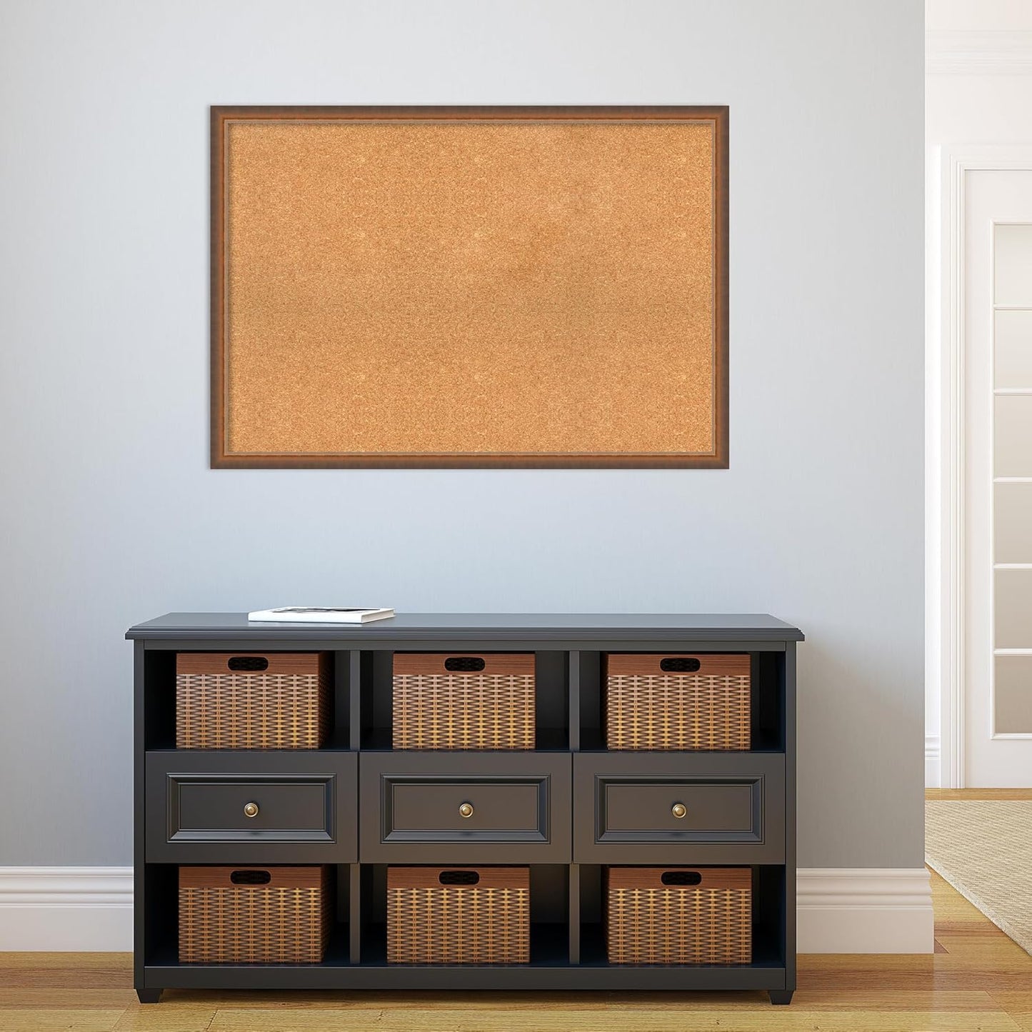 Amanti Art Natural Cork Board for Wall, 28x40 Vision Board with Bronze Frame, Large Corkboard Office Decor for Home Organization, Modern Corkboard Pinboard to Display Items for Home Organization in