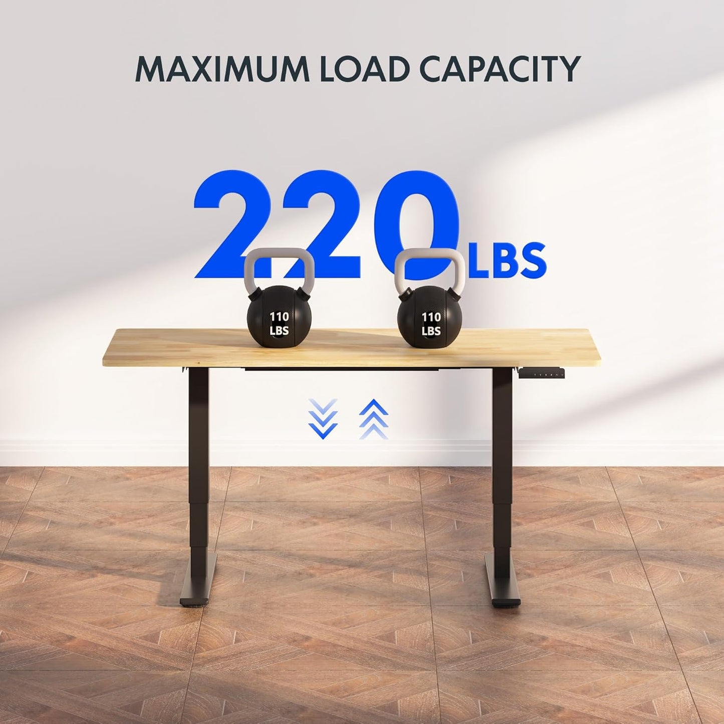 FLEXISPOT E6 Essential Solid Rubber Wood 3 Stages Dual Motor 55x24 Inch Electric Height Adjustable Standing Whole-Piece Board Desk Sit Stand Up Desk (Black Frame + Solid Wood Desktop)