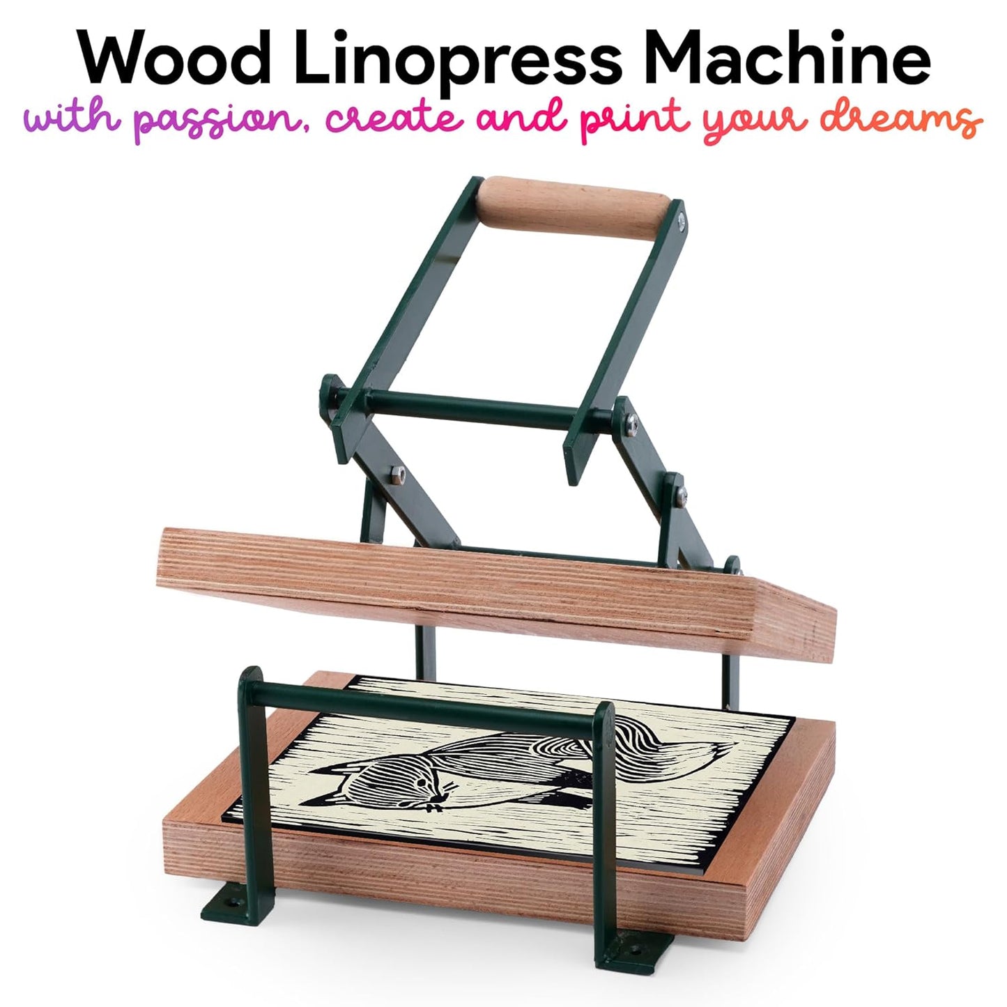 Linocut Printing Hand Lever Press Machine, Lino Cuts, Cutting Printing, Linoleum Blocks Printmaking, Rubber Roller Green Blue Crafts Supplies Tools Kit Print Maker Woodblock Ink (LEGAL SIZE, GREEN)