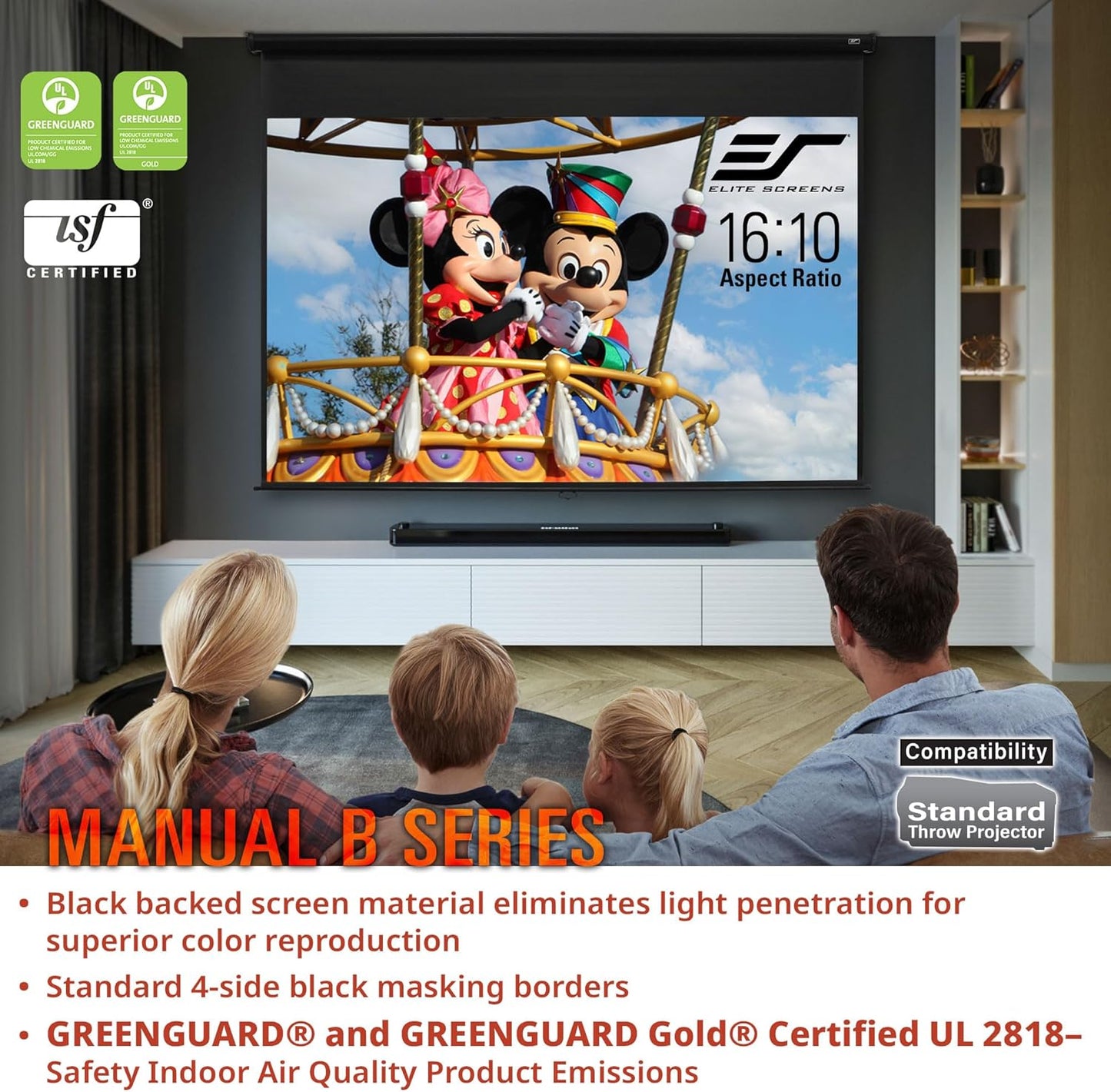 Elite Screens Manual B, 120-INCH 4:3, Manual Pull Down Projector Screen 4K / 8K Ultra HDR 3D Ready with Slow Retract Mechanism, 2-YEAR WARRANTY, M120V
