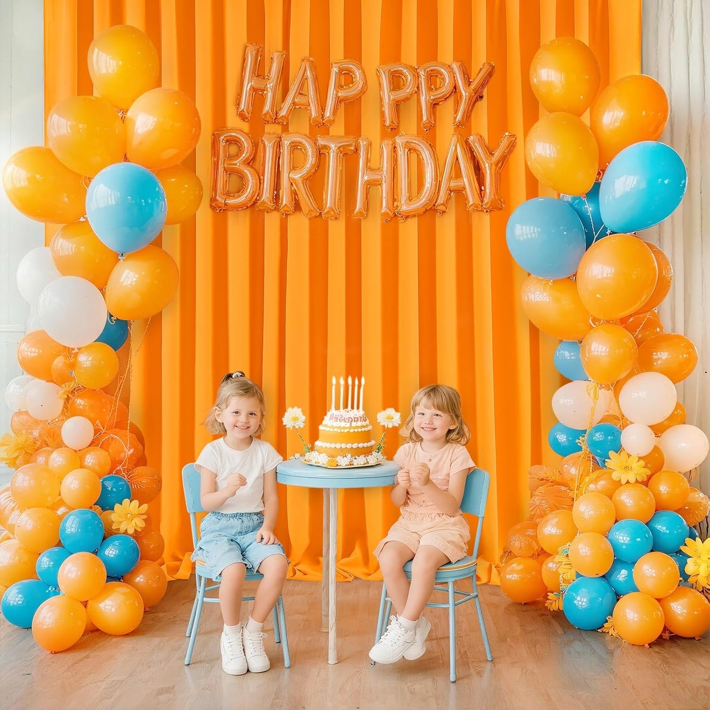 Orange Backdrop Curtains 4 Panels 5ft x 10ft Polyester Wrinkle Free Fabric Photo Drapes for Backdrop Parties Home Halloween Decorations