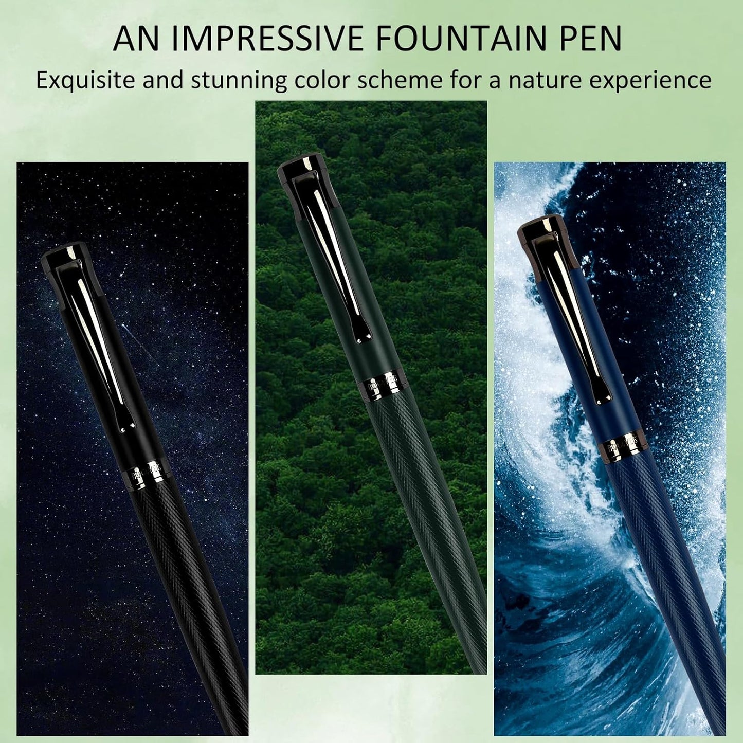Luxury Fountain Pen Set,Ink Pen for Smooth Writing,Medium Nib,Includes 10 Ink Cartridges&Ink Converter,Best Pen Gift Case for Men & Women,fancy,Journaling,Executive Office pen-Black
