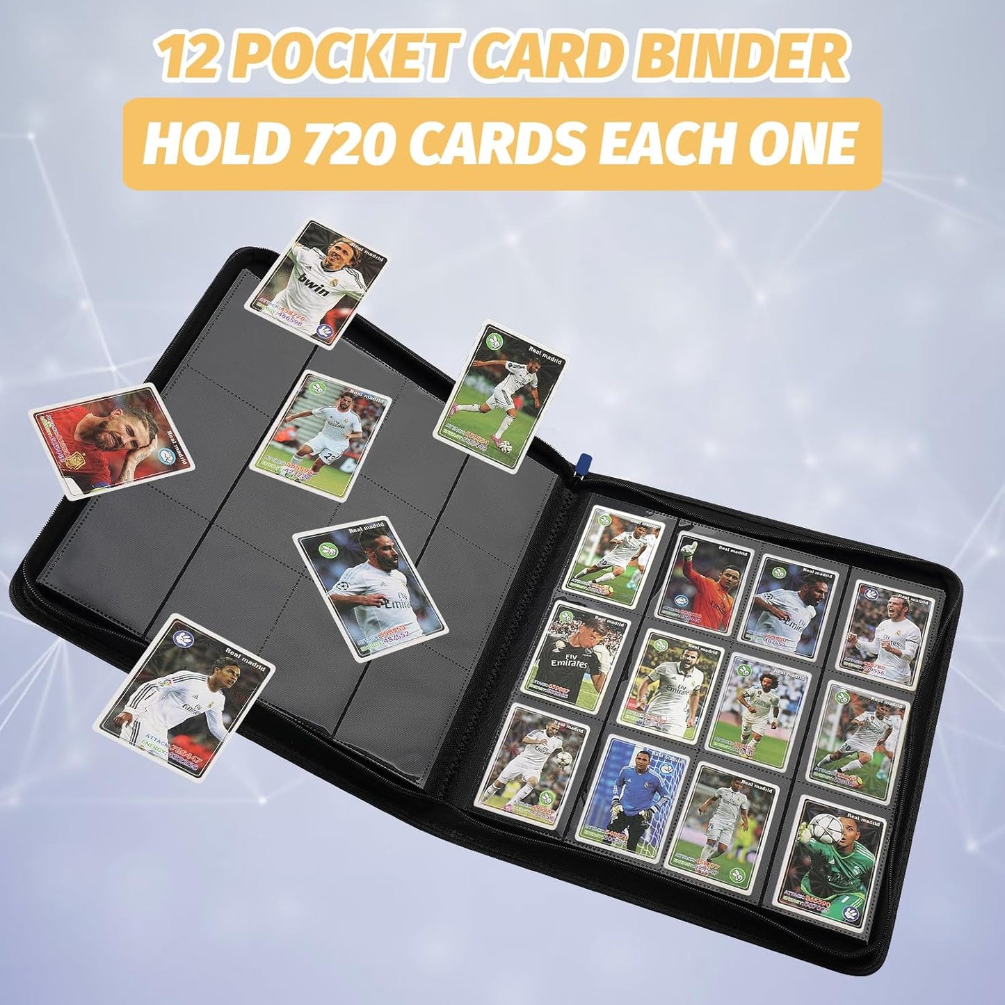 Trading Card Binder 12 Pocket, GERMUN PU Cover Card Binder for 720 Cards, Premium Trading Card Holder Folders, Double Sided Pocket Card Album for MTG, TCG (Blue)