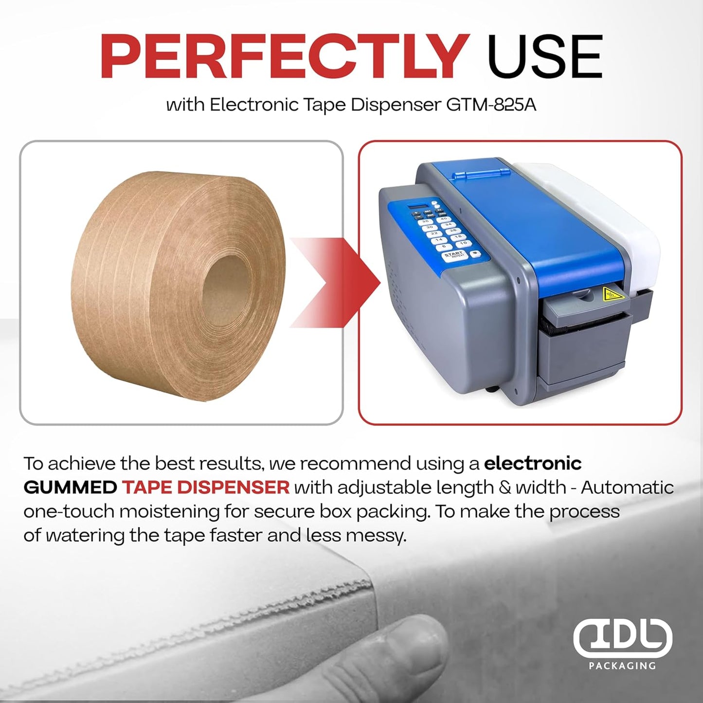 IDL Packaging 2.83" x 450 feet Reinforced Water-Activated Kraft Gummed Tape 30lb Thickness (Pack of 8) - Secure Paper Packing Tape for Secure Carton Sealing - Heavy-Duty for All Conditions, Brown