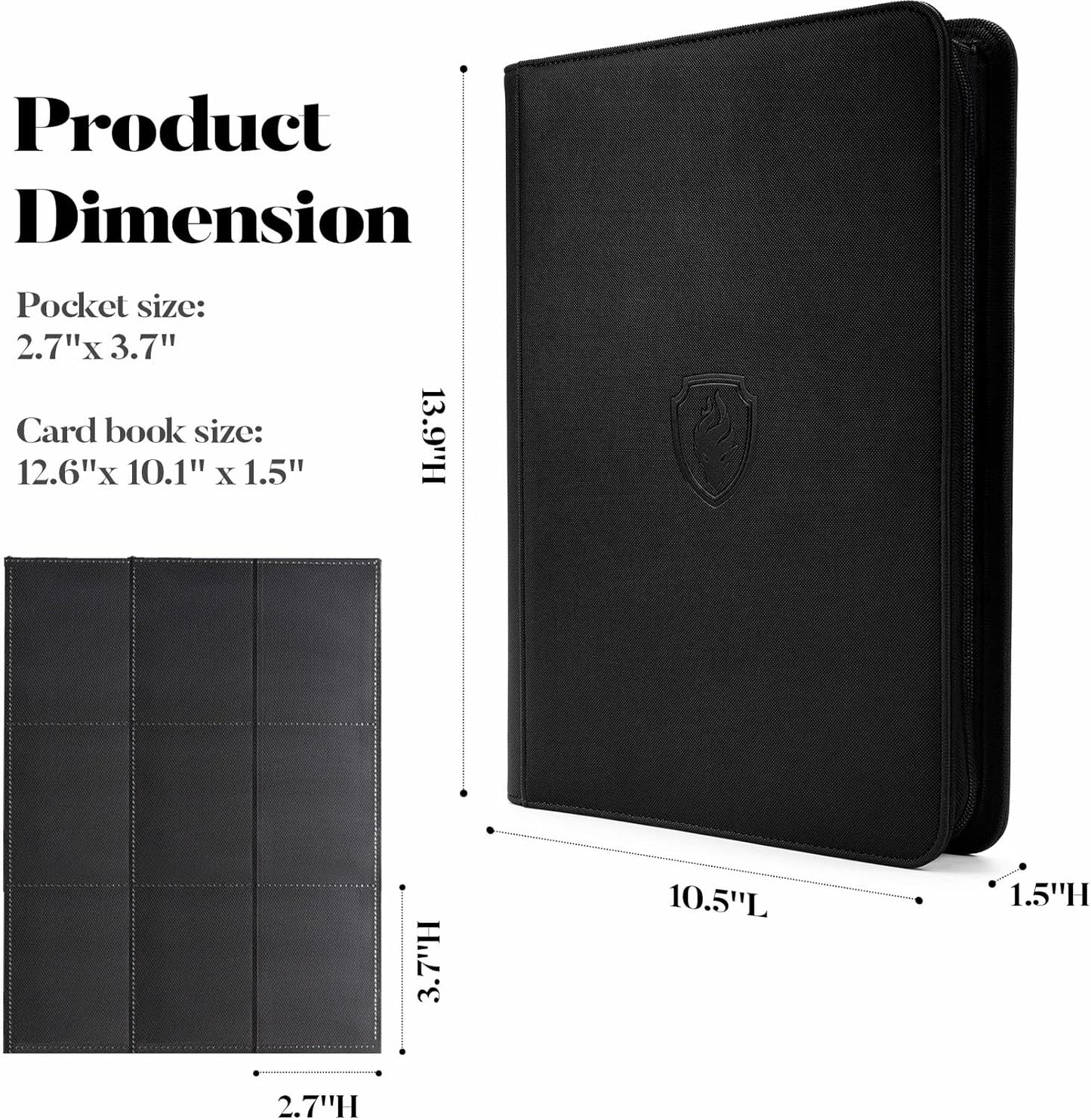 Premium Zip Card Binder, Fabmaker 9 Pocket Trading Card Binder, PU Cover Zipper Card Collection Album, Sturdy 360 Side-Loading Card Folder Holder for MTG, TCG, Game Cards, Sports Cards, Black