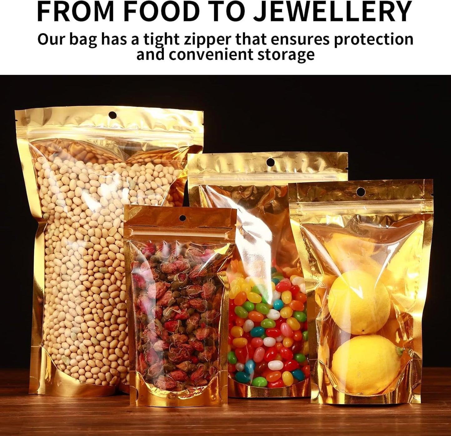 150 Pcs Mylar Bags for Food Storage, 8x12 Mylar Bag with Window Stand Up, Bulk Holographic Resealable Bags Smell Proof Bag Food Packaging for Small Business Freeze Dried Candy Jewelry Foil Packaging