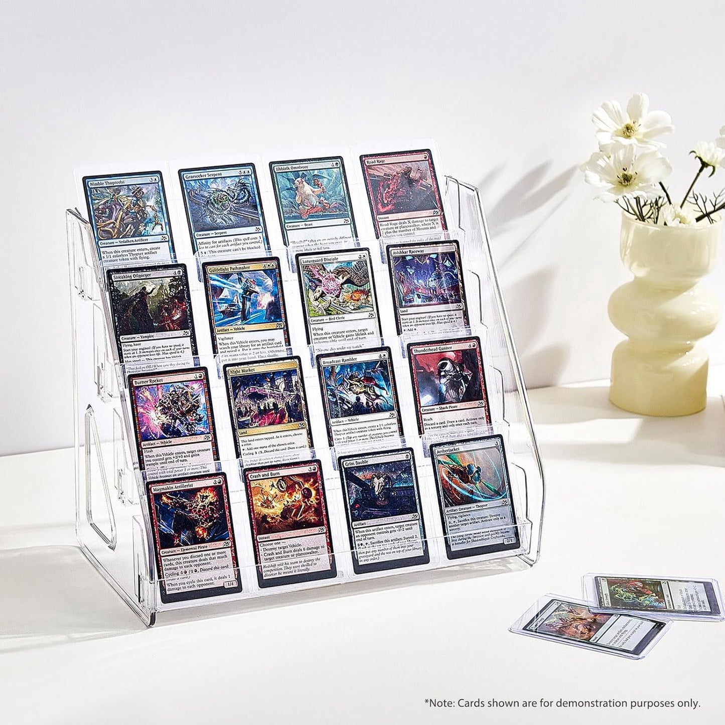 4 Tier Acrylic Trading Card Display Stand, 12" Riser Display Shelf for Magnetic Holders, Toploaders, PSA Graded Cards, TCG Sports Card Collection (1 PACK)