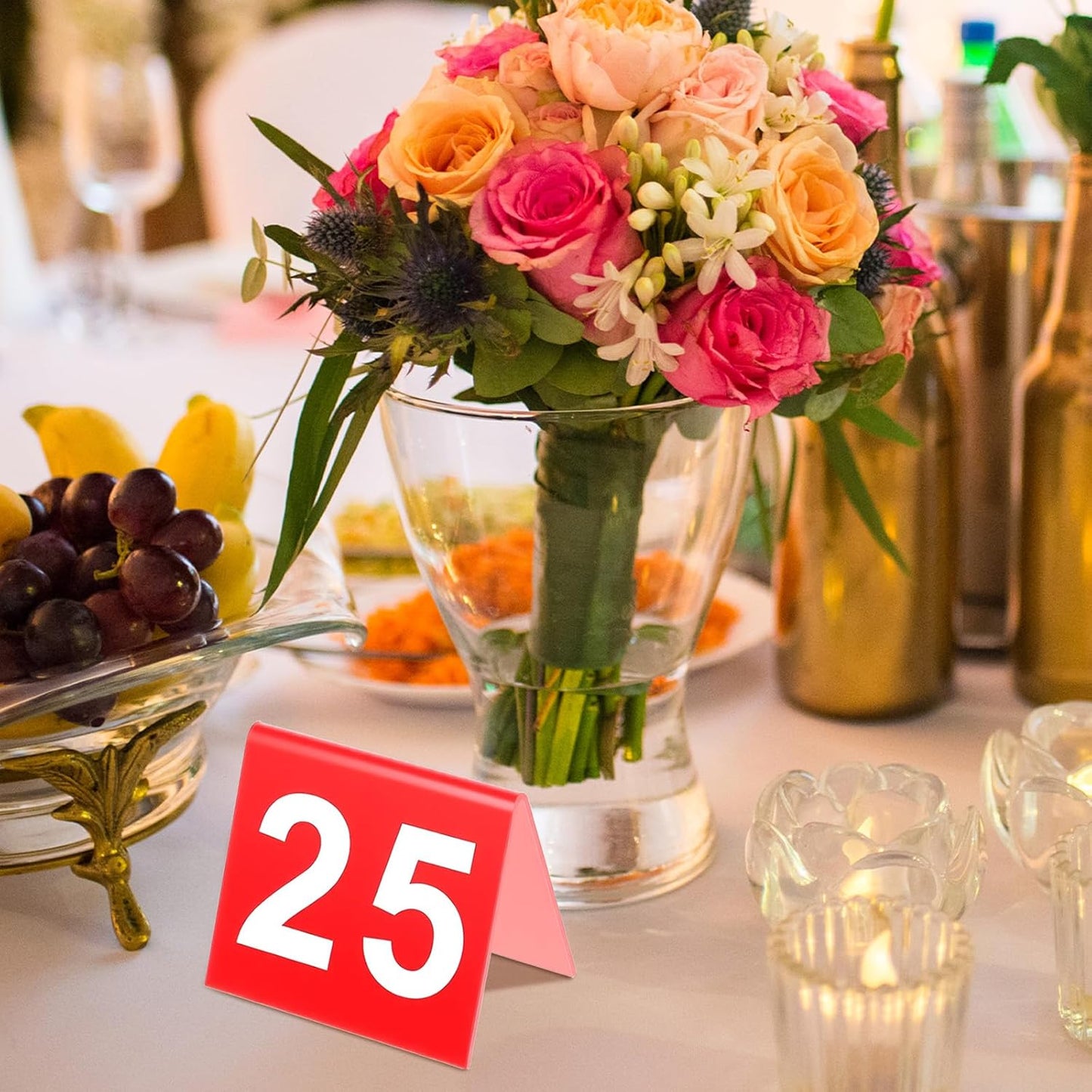 Table Numbers 1-25 Acrylic Double Side Numbered Table Tents Plastic Restaurant Wedding Numbers Cards Signs for Party Banquets Wedding Reception (Red, White)
