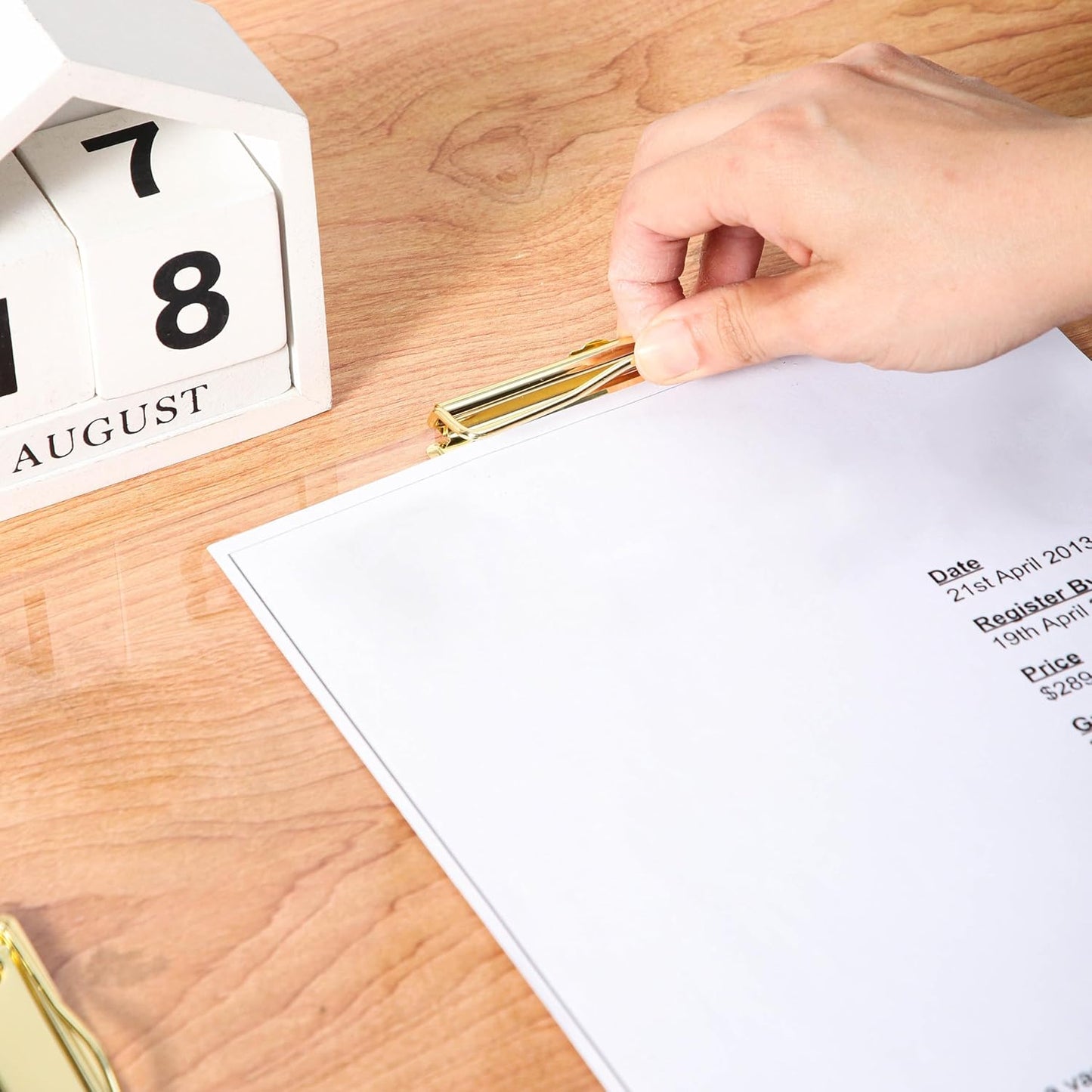 JIARI 2 Pack Clear Acrylic Horizontal with 3 Clip Clipboard Large Size 11" x 17" (3 Clip-Gold 2 Pack)