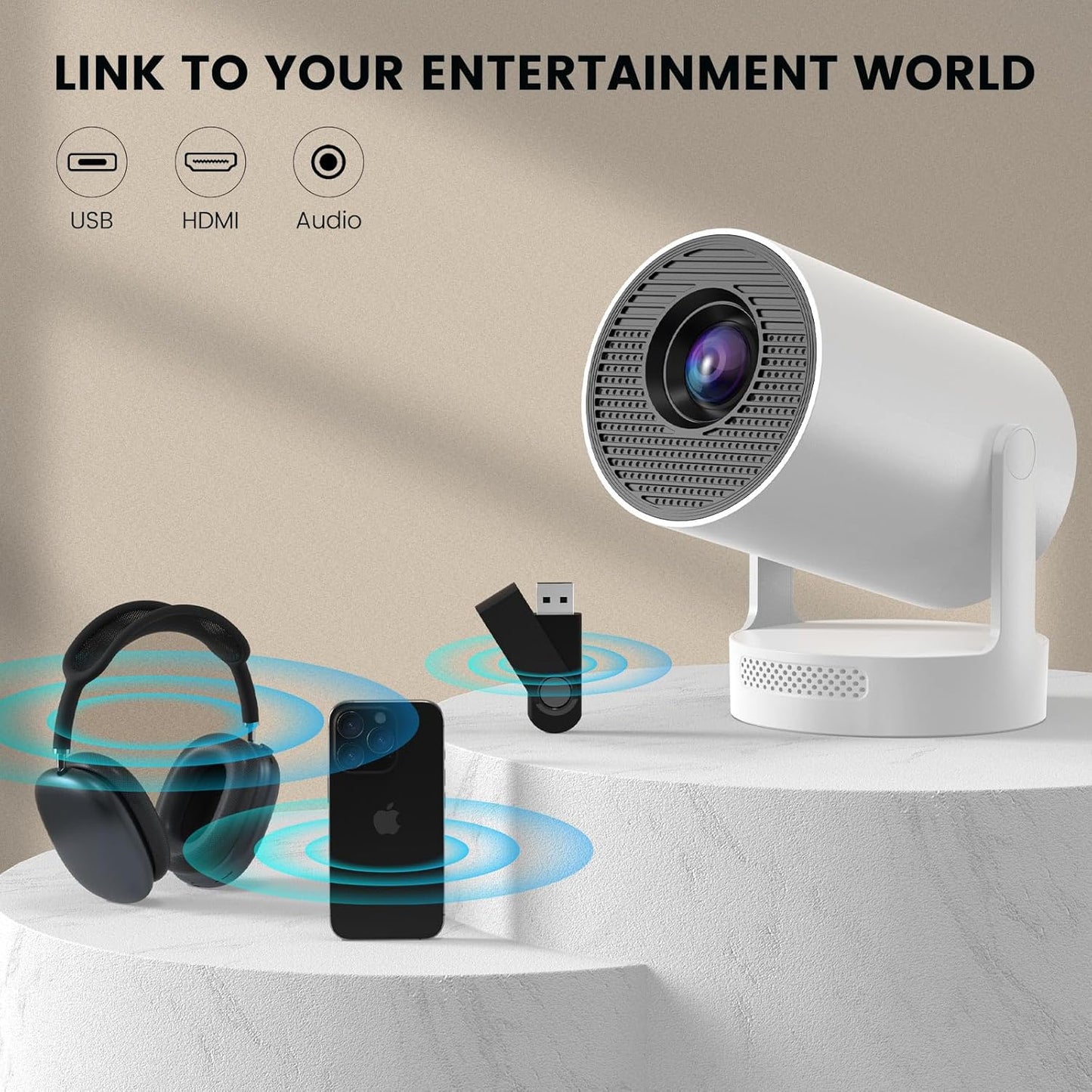 【Electric Focus】Projector 4K Support, Mini Projector with Wifi6 and Bluetooth, HY300pro Upgrade Enhanced Version Smart Proyector, 5w Speaker, Electric Focus, Auto Keystone Correction 35"-130" Screen