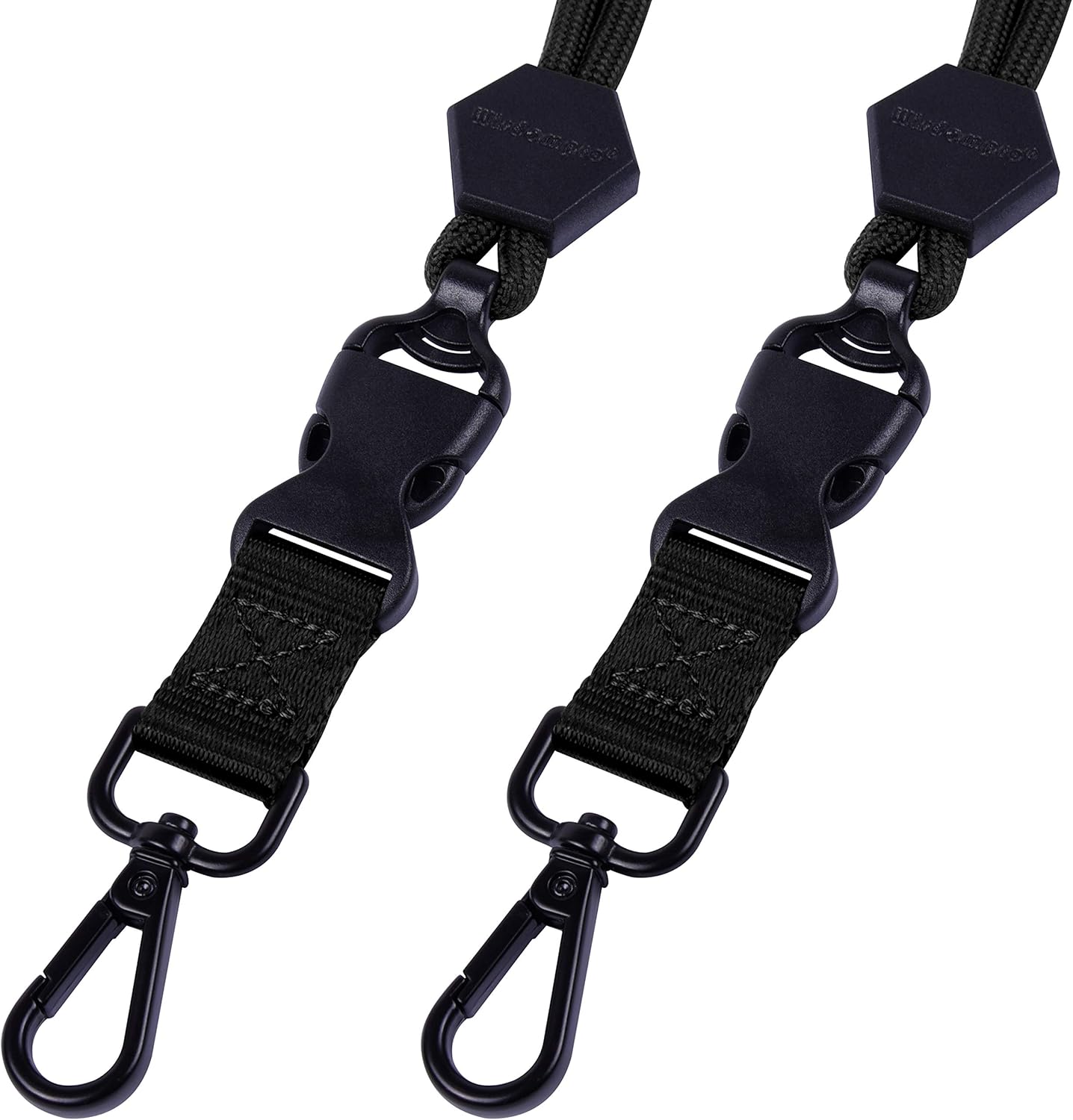 Wisdompro 2 Pack of 23 inch Durable Round Cord Heavy Duty Lanyard with Safety Breakaway Buckle, Detachable Buckle and Metal Hook for ID Card Badge Holder and Keys - Black and Black