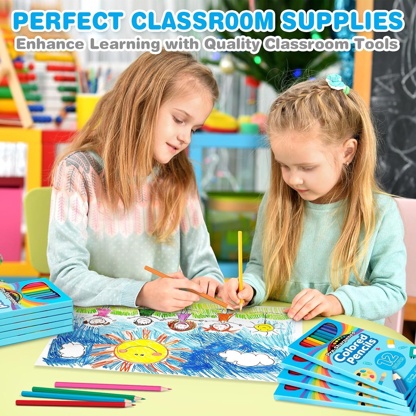 V-Opitos 48 Count Colored Pencils, 4 Packs Pre-sharpened Coloring Pencils for Kids in 12 Colors, Bulk School Supplies for Teachers, Ideal Back to School Supplies & Classroom Prizes