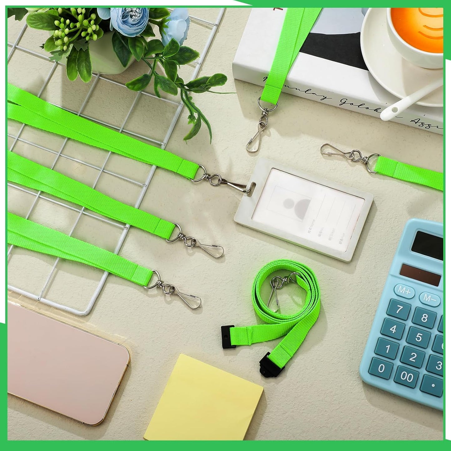 Patelai 120 Pcs Breakaway Lanyards with J Hook Bulk Flat for ID Badges Neck Badge Lanyards Card Nametag Holder Neck Straps (Fluorescent Green)