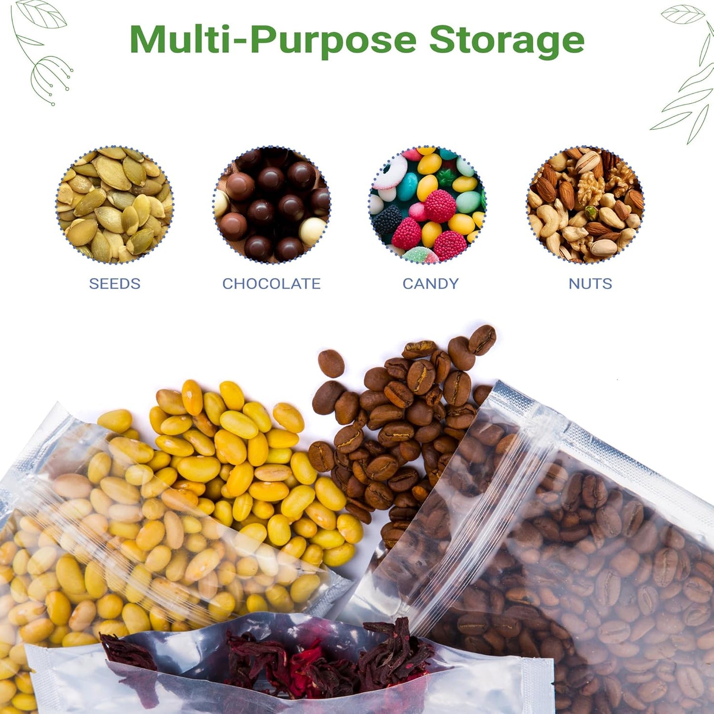 100 Pieces 4" x 6" Resealable Stand Up Pouch Bags Mylar Food Packaging with Clear Window and Tear Notches