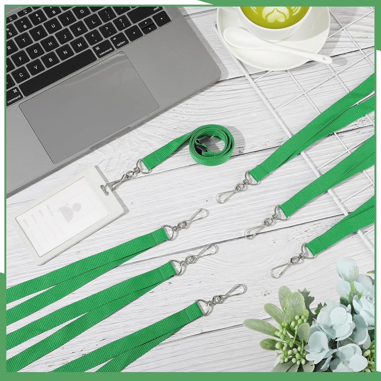 Patelai 60 Pcs Breakaway Lanyards with J Hook Bulk Flat for ID Badges Neck Badge Lanyards Card Nametag Holder Neck Straps (Green)