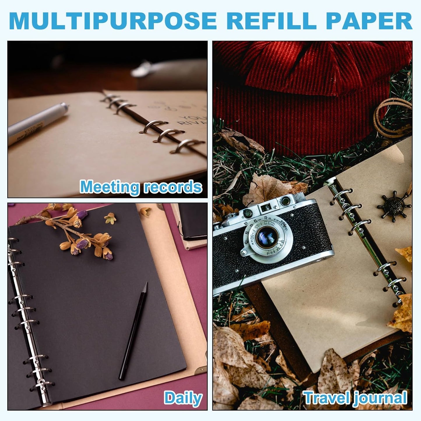 PATIKIL A5 Grid Refill Paper 6-Ring Binder Loose Leaf Planner Filler Paper Planner Inserts, 160 Sheets/320 Pages, Lined