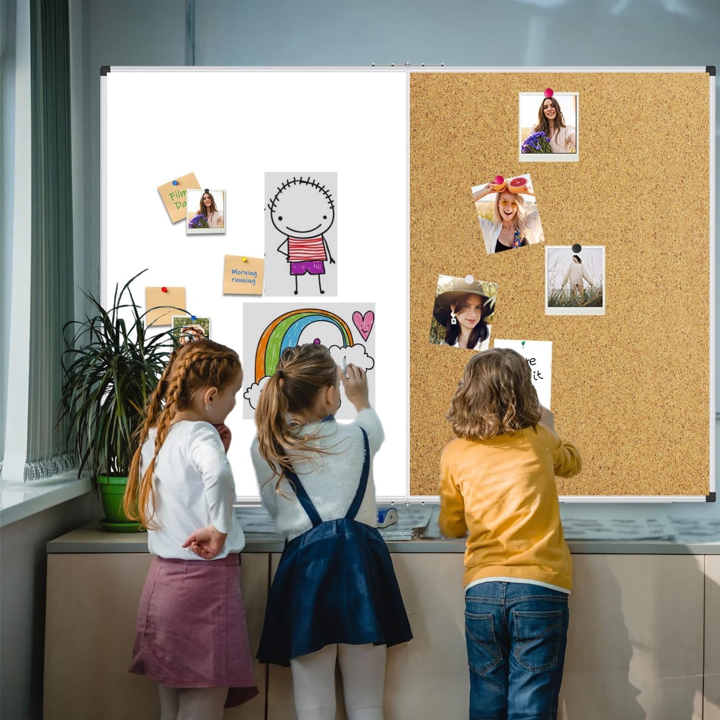 XBoard Extra Large Magnetic White Board and Bulletin Corkboard Combination, 72 x 40 Inch Foldable Dry Erase & Cork Combo Board for Wall with Aluminum Frame, 6' x 3' Notice Memo Board Pin Vision Board