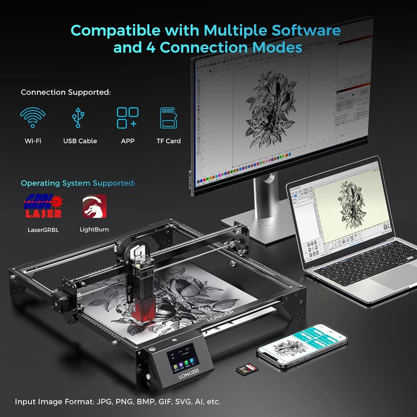 LONGER Laser Engraver, Ray5 10W DIY Laser Cutter Engraving Machine with 3.5" Touch Screen, App Offline Control,Engraving Area 15.75"x15.75",0.08mm Laser Spot, for Wood Metal Acrylic Glass