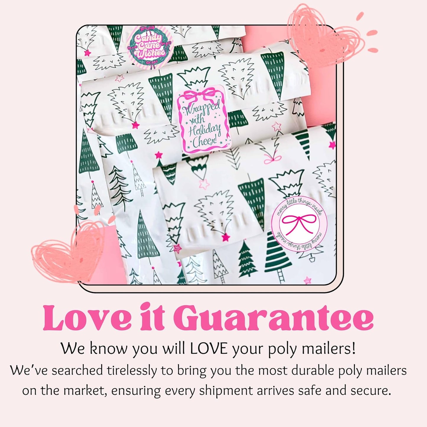 Christmas Shipping Bags Envelope 14x19 Holiday Shipping Supplies Poly Mailers for Small Business Boutique Mailing Bags for Clothing Cute Designer Polymailer - 100 Pack Festive Forest