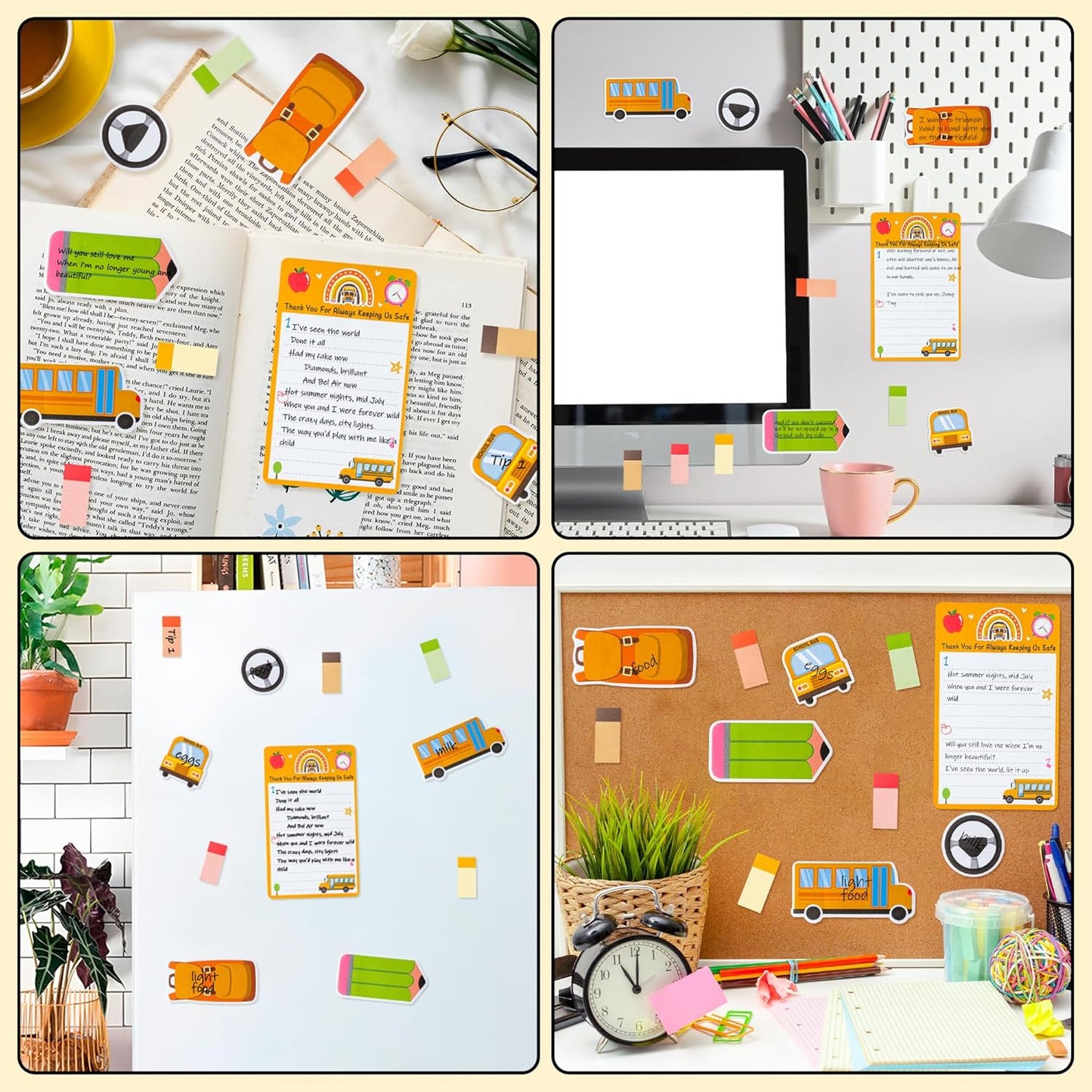 Xqumoi Best Bus Driver Sticky Notes Set - School Bus Pencil Shaped Self-Stick Note Pads Teacher Appreciation Thank You Gift Writing Memo Pad Page Marker Back to School Office Party Favors Supplies
