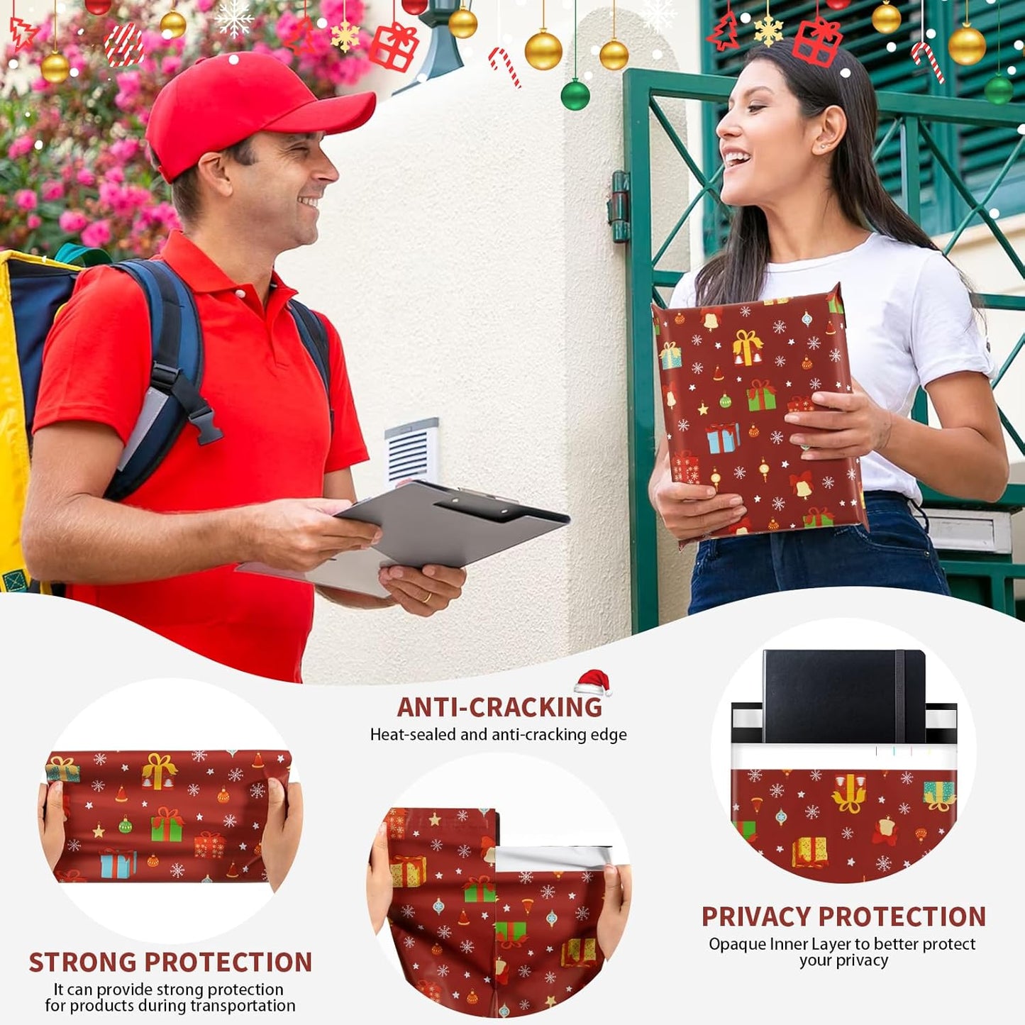 Oududianzi Christmas Poly Mailers 10x13, 100Pack Christmas Shipping Bags, Christmas Mailers Poly Bags for Shipping, Holiday Poly Mailers 10x13, Christmas Packaging Gift Bags