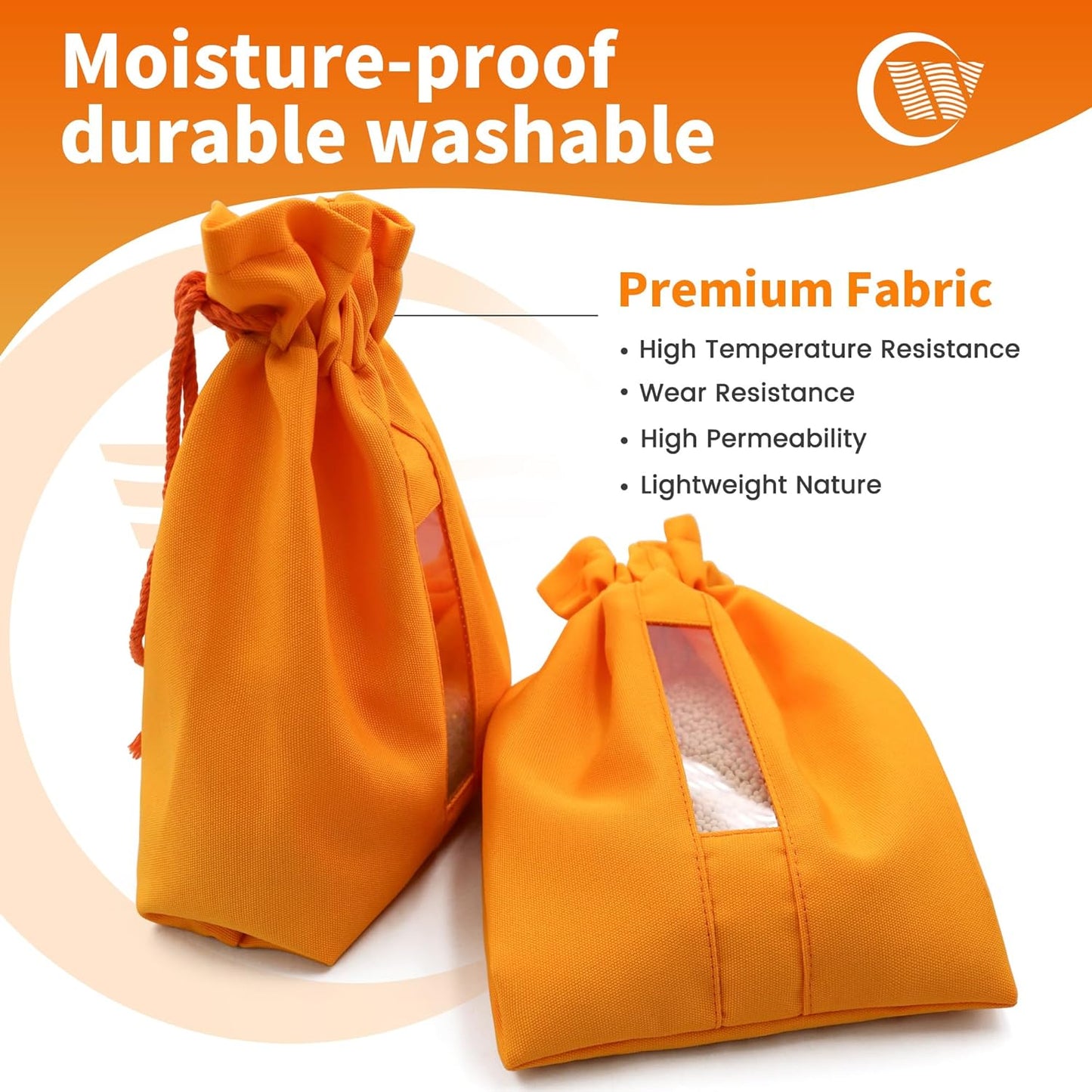 6Pcs 7x9 inch Cloth Storage Bags with Drawstrings, Large Size, Multipurpose Bags with Sewing Transparent Window for Desiccant Beads, Snacks, Seeds
