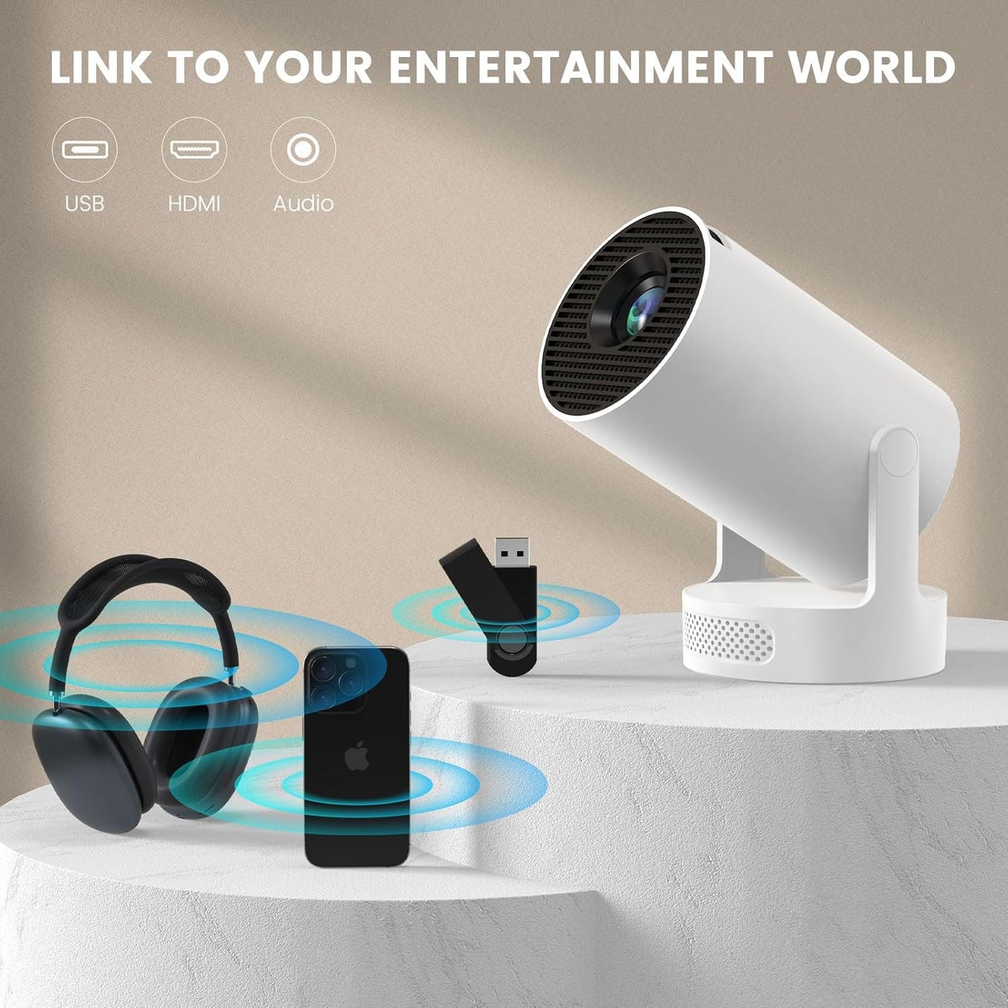 【Electric Focus】Mini Projector, Support 4K 1080P, 210 ANSI Portable Projector with WiFi and Bluetooth, Auto Keystone Correction Video Projector, Compatible with Smartphone,TV Stick,Laptop