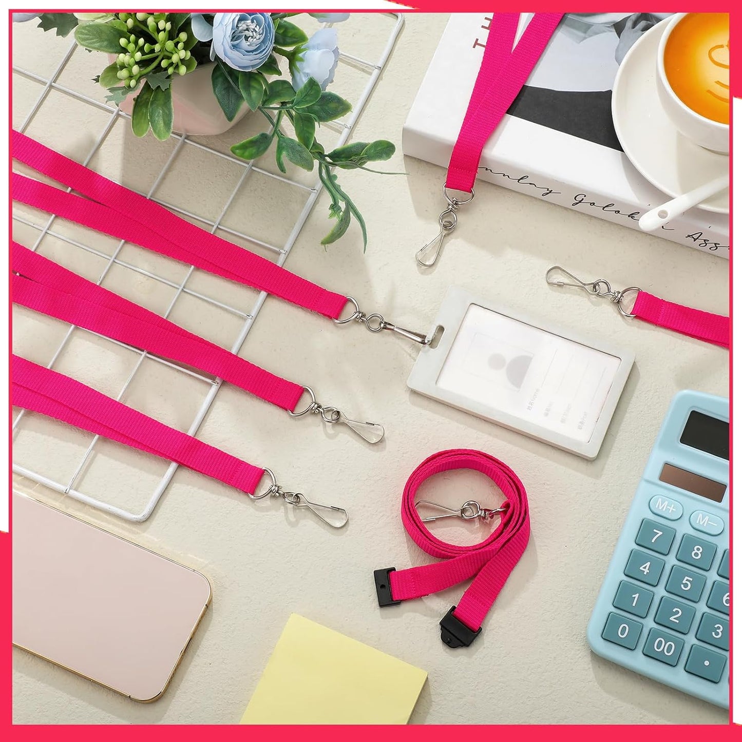 Patelai 12 Pcs Breakaway Lanyards with J Hook Bulk Flat for ID Badges Neck Badge Lanyards Card Nametag Holder Neck Straps (Hot Pink)
