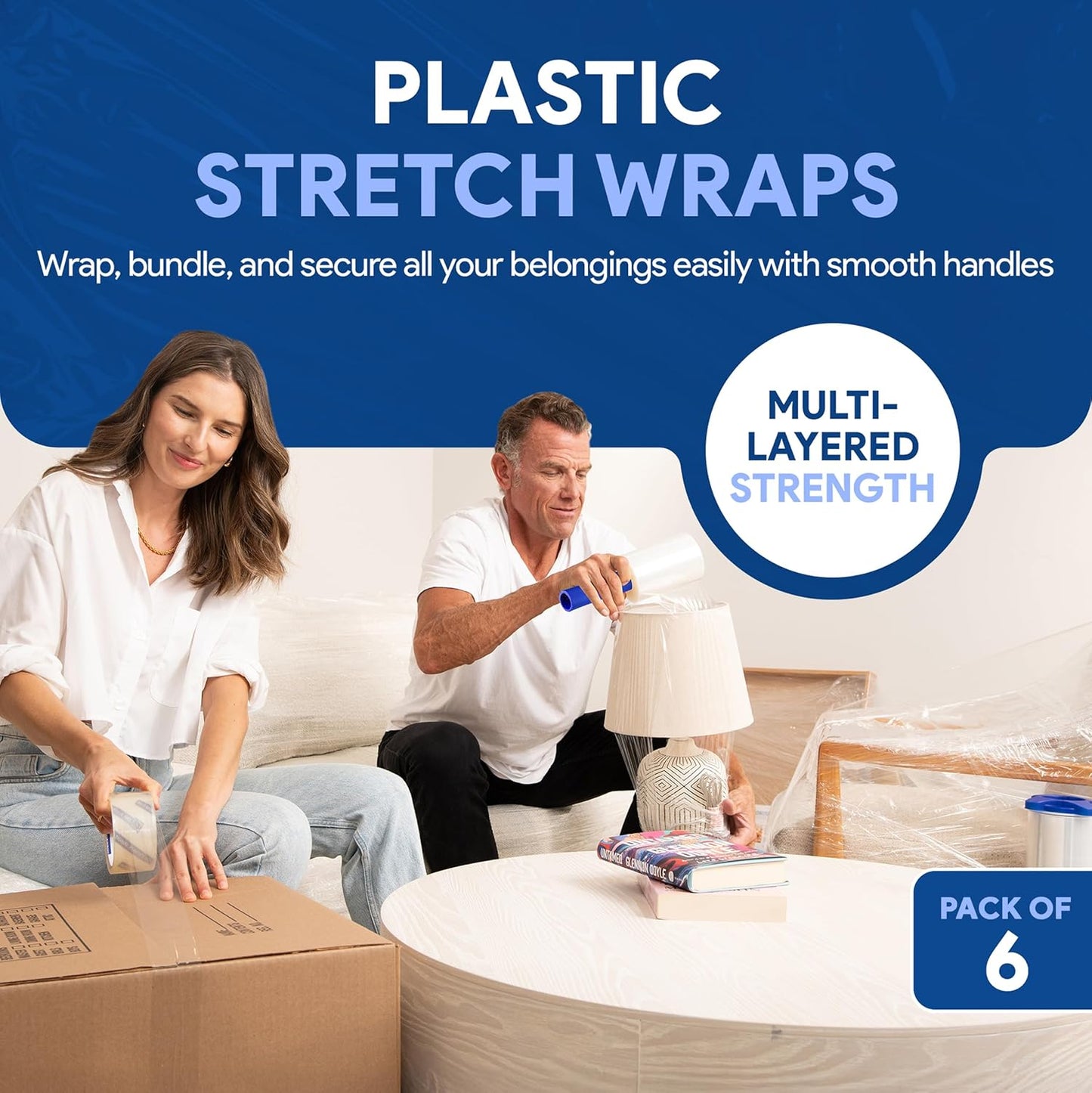 International Plastics Co. 18" Plastic Stretch Film/Wrap 1200ft 500% Stretch Clear Cling Durable Adhering Packing Moving Packaging Heavy Duty Shrink (36 Pack, 5" Spinning Handles)