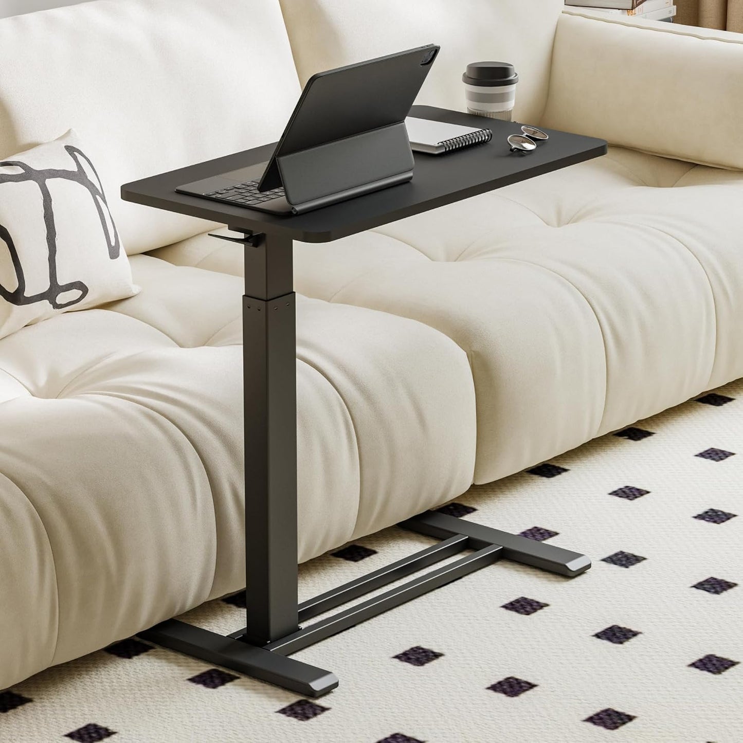 FLEXISPOT Mobile Standing Desk with Wheels Pneumatic Laptop Desk Rolling Computer Cart Movable Height Adjustable Small Sit Stand Desk Computer Workstations Home Use(27.6" W x 15.7" D, Black