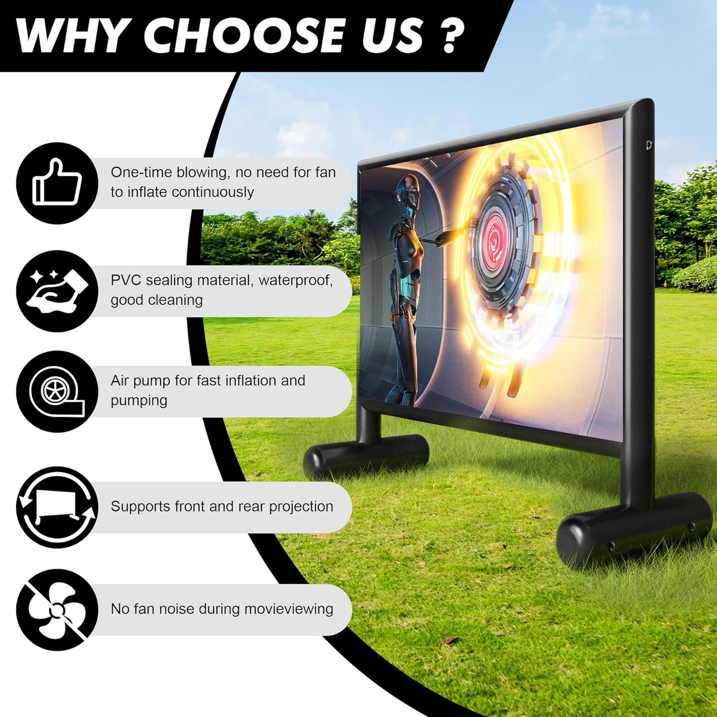 Inflatable Projector Screen, 22ft PVC Upgraded Inflatable Movie Screen Outdoor Airtight Design with High Power Air Pump for Outdoor/Indoor - Does Not Require Continuous Inflation
