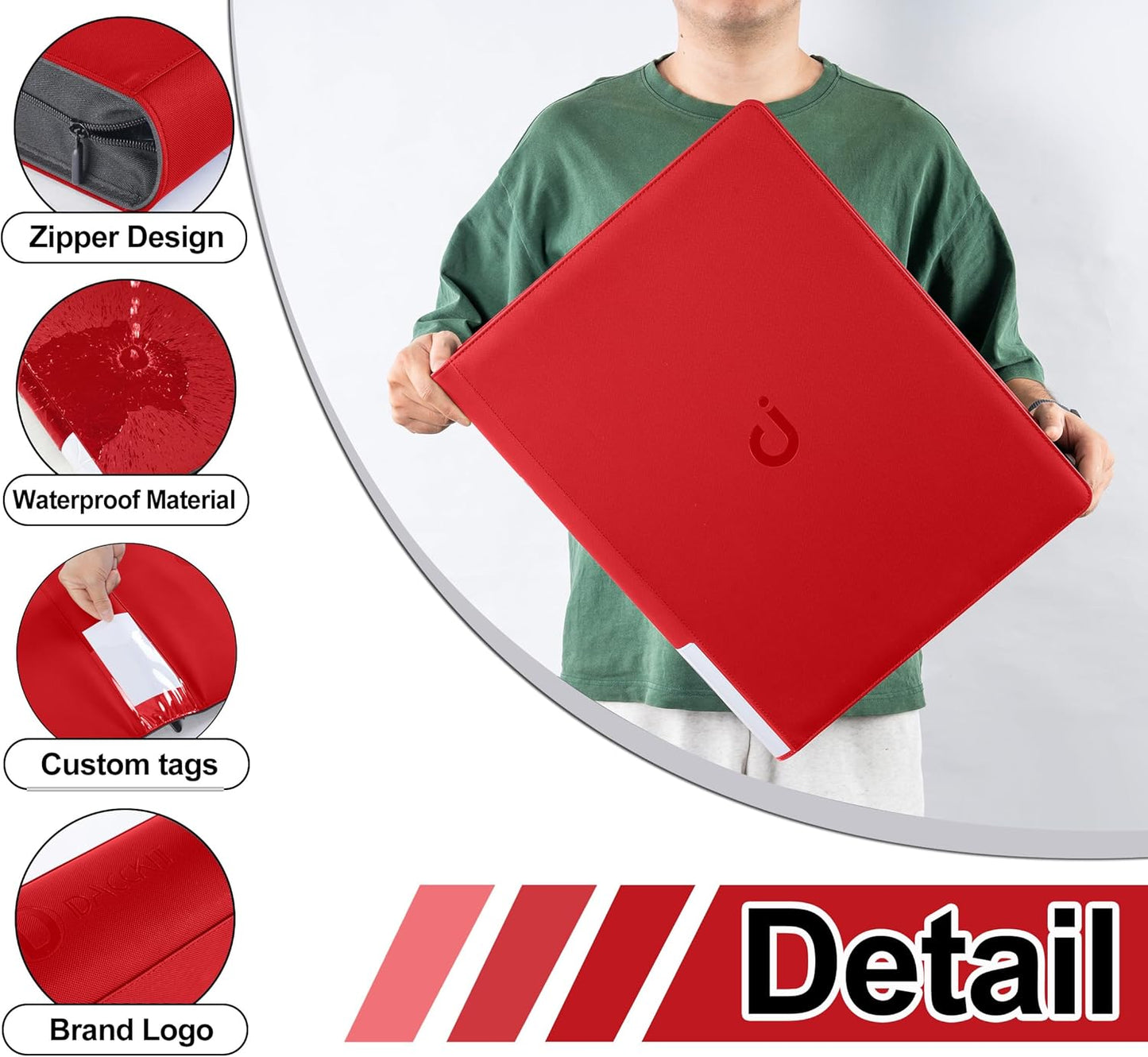 Premium Card Binder 16 Pocket - Fits 1600 Cards,4X4 Ringless Card Album with Sleeves for Trading Cards & Sports Cards(Model C,Classic Red)