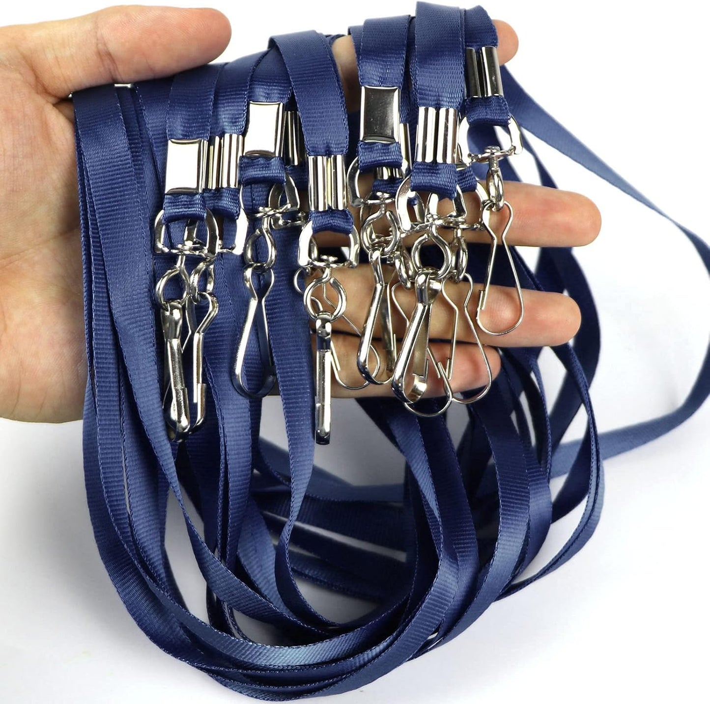 Navy Blue Lanyards 100 Pcs Lanyard for Id Badges Flat Lanyard with Badge Clip with J-Hook (Navy Blue)