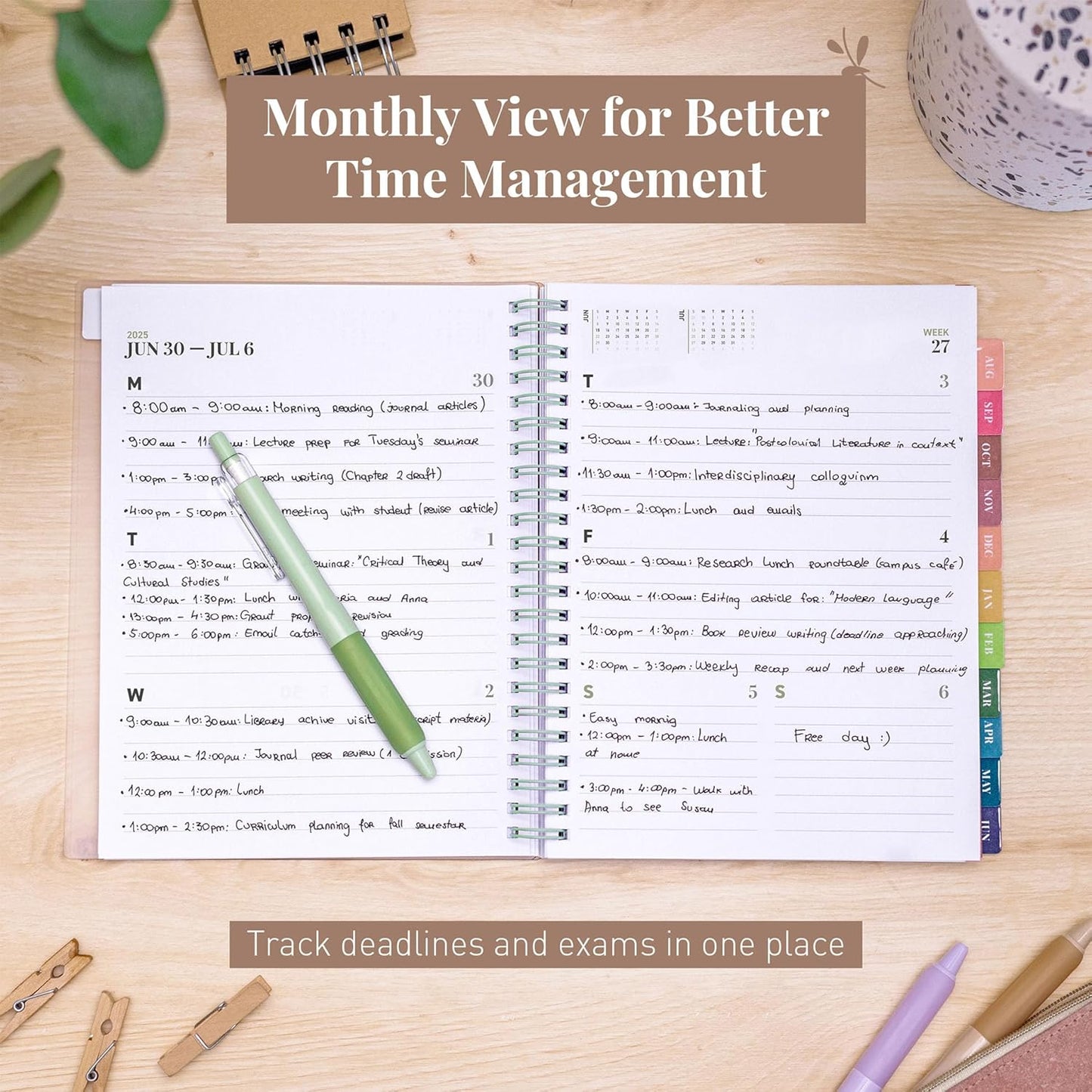 Rileys Academic Planner 2025-2026, Daily, Weekly & Monthly Planner, July 2025 - June 2026, Student Notes Pages, Twin-Wire Binding, Weekly Agenda for School & Work (8 x 6-Inches, Green, Typographic)