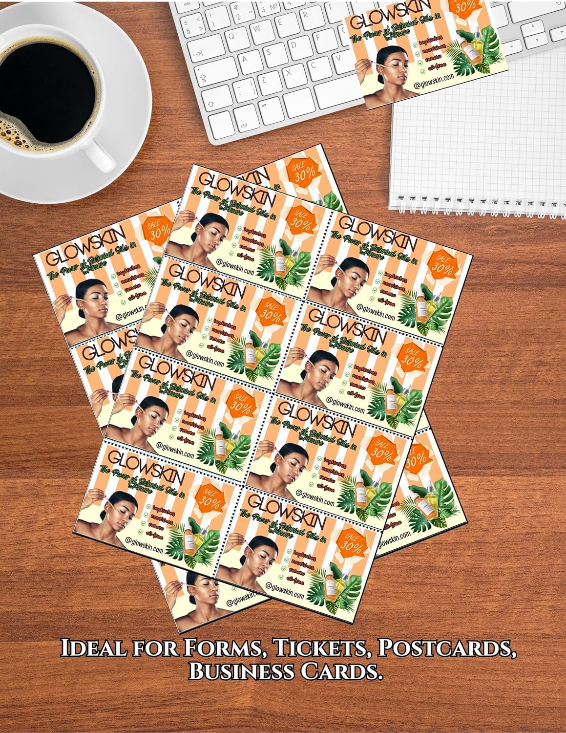 Limited Papers (TM) 8.5x11 Perforated Paper, 20/50 Pound, 75 GSM, Variety of Perforation Sizes and Colors, for Forms, Tickets, Postcards, Business Cards. (Peach, 8 up)