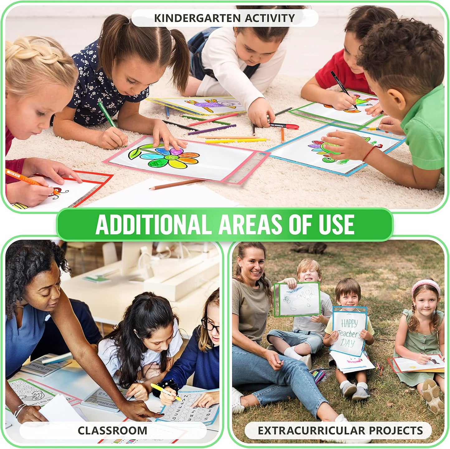10 Pack 10x13 inch Dry Erase Pockets Reusable Sleeves - Dry-Erase Pocket Sleeves Dry-Erase Sleeve for Classroom - Dry Erase Sheet Protectors Dry Erase Pouches Write and Wipe Pockets Erasable Pocket