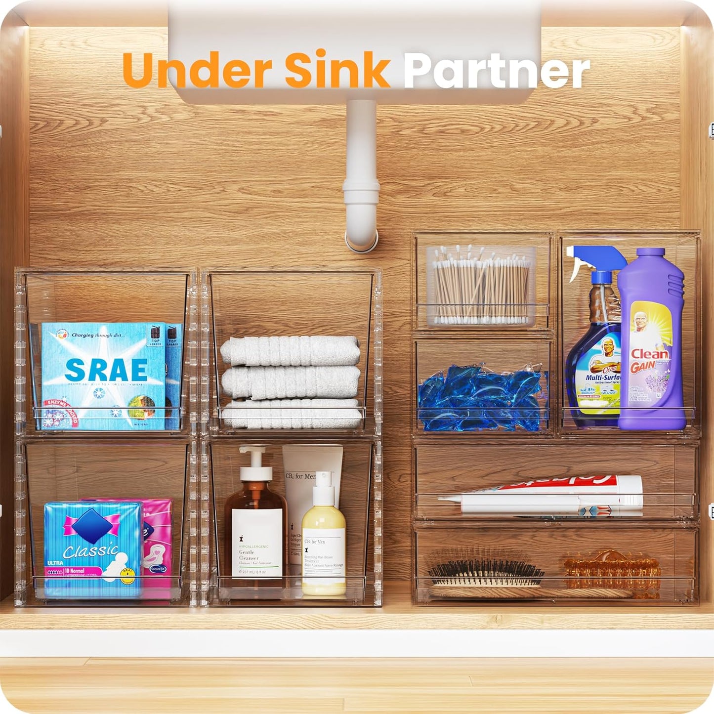 A-LuGei ใ๐ฎ๐ฃ๐๐ฆใ Acrylic Stackable Storage Drawers, 8.7" H Makeup Organizer, Bathroom Organizer and Storage, Plastic Storage Bins for Kitchen Cabinet Pantry Medicine Fridge