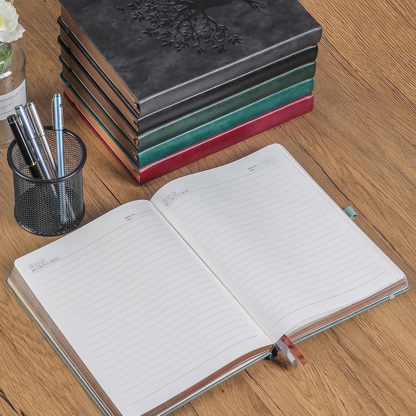 ZXHQ A4 360 Pages Lined Journaling Notebooks with Pen, Journals for Women Men Writing Notebook, Brown Edge, Hardcover, A4 Size 8.5'' x11'' Grey